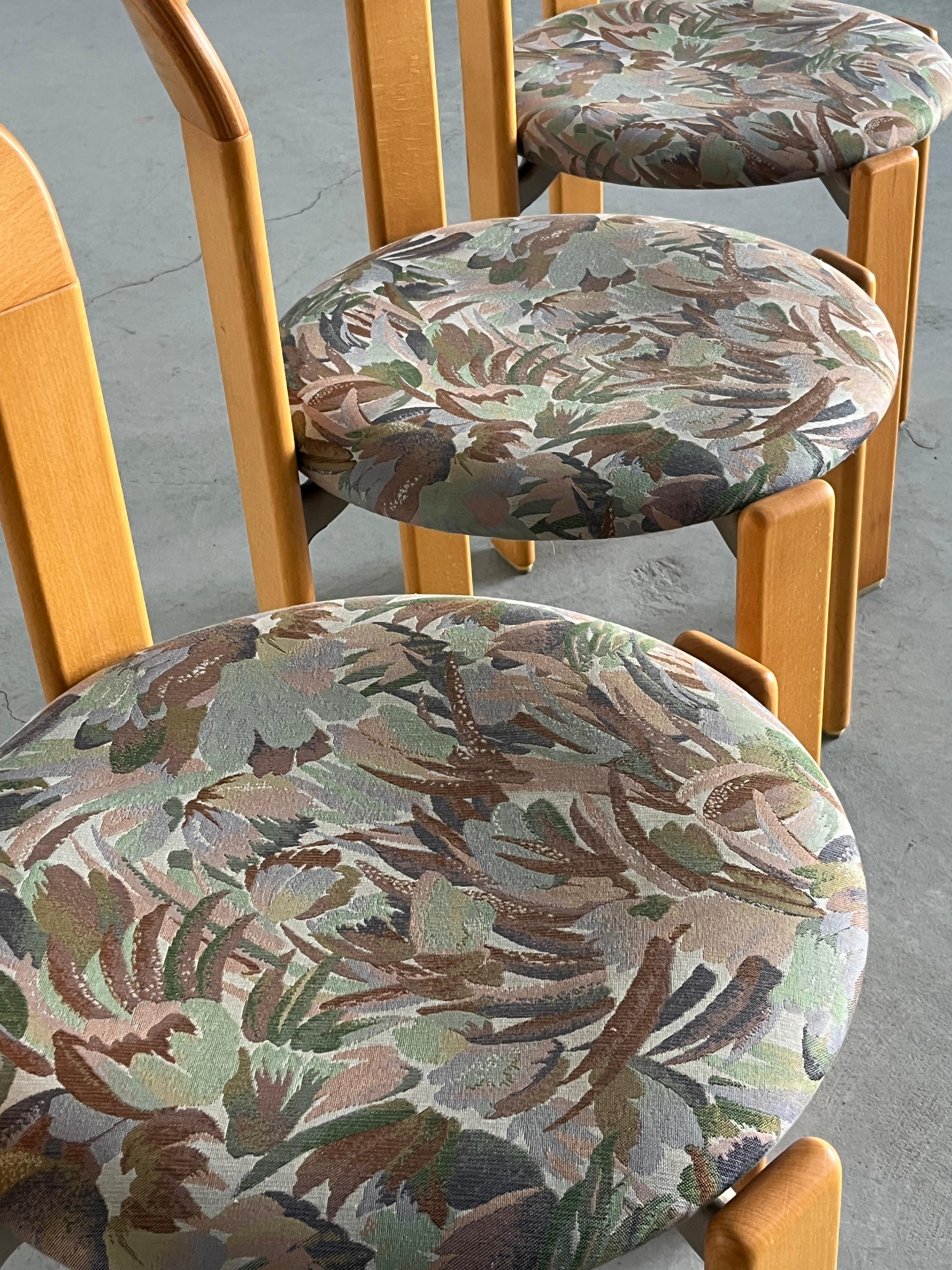 1 of 3 Vintage Bruno Rey Mid-Century Dining Chairs with Floral Pattern Seats For Sale 2