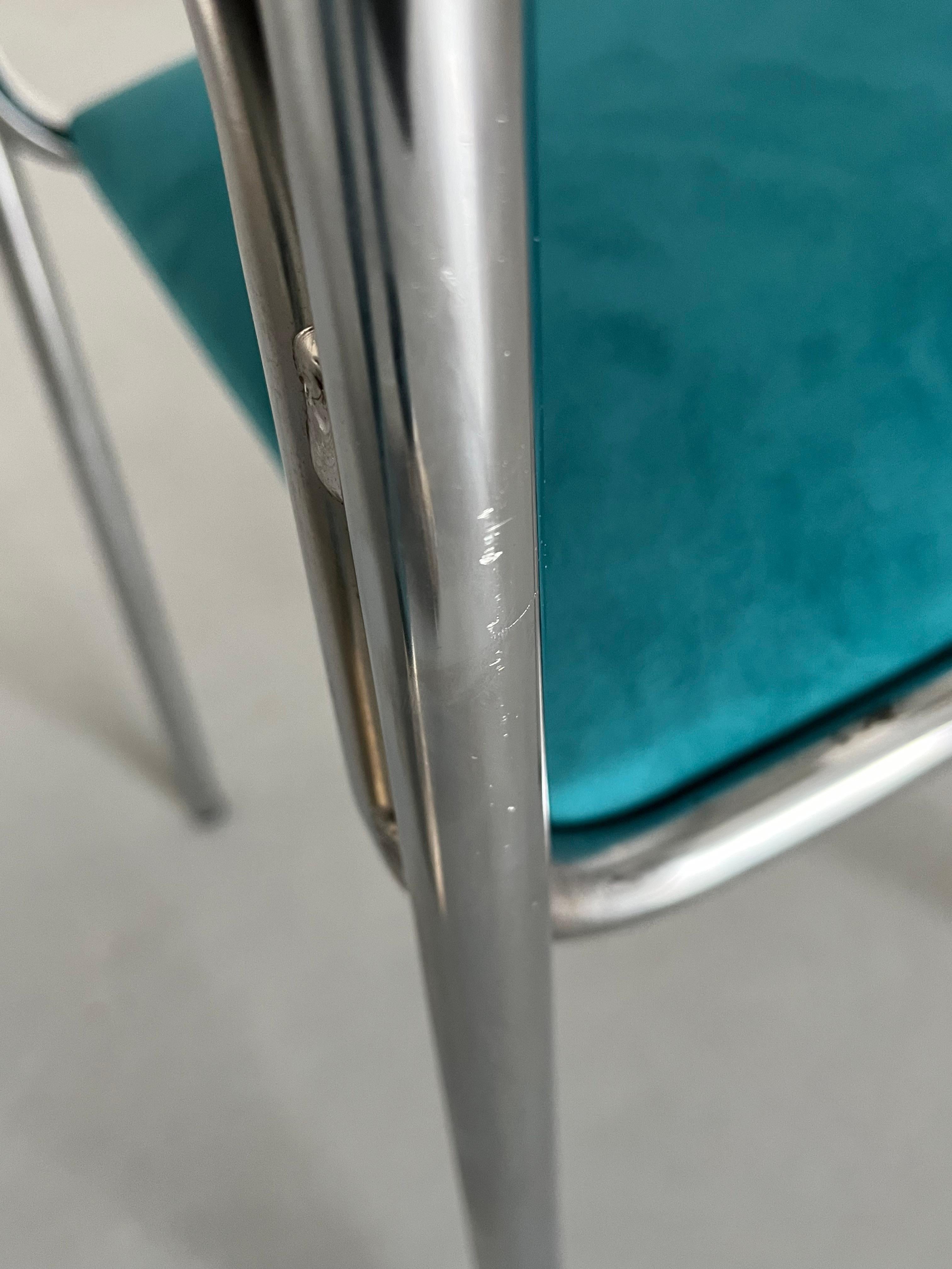 Sillas Vintage Italianas Bauhaus de Acero Tubular Cromado y Terciopelo Verde, Años 80 en venta 6