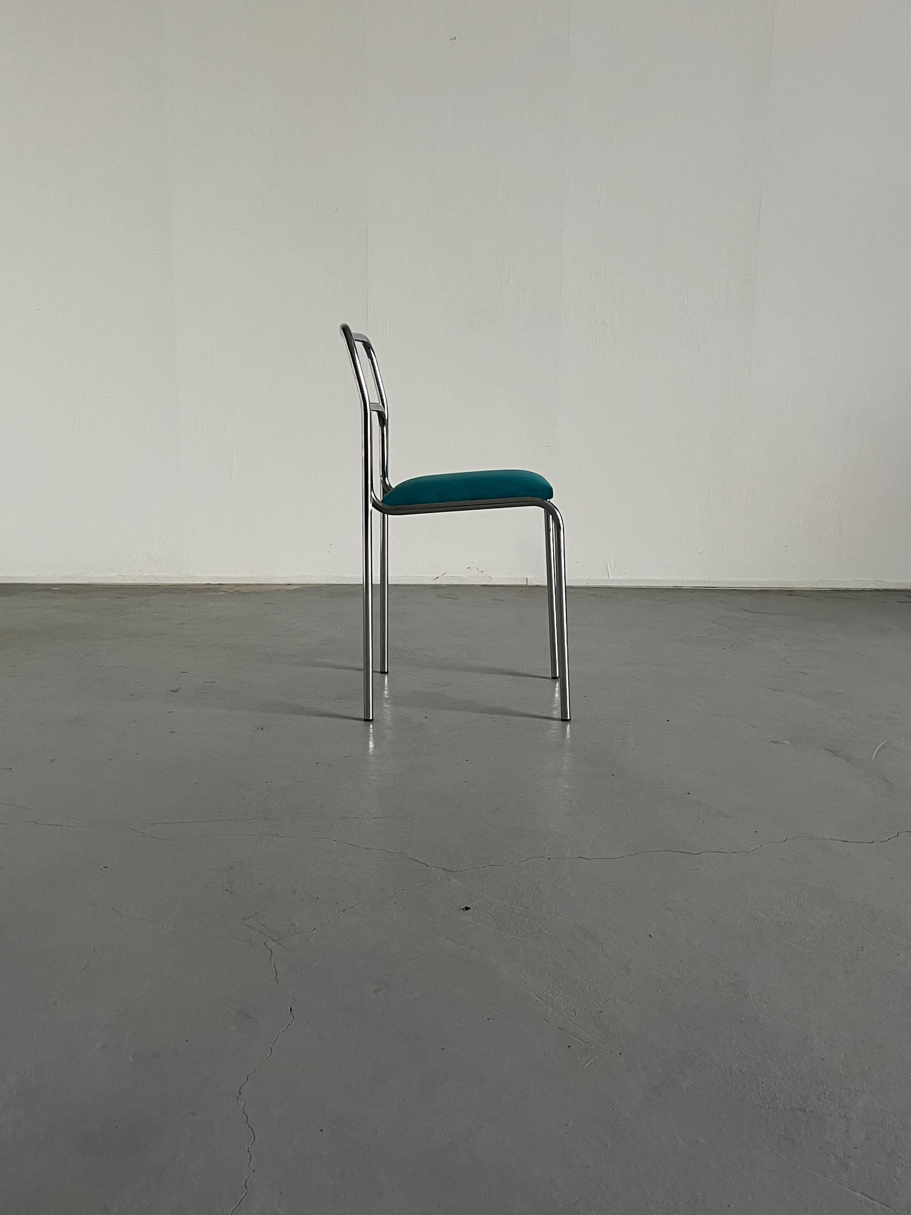 Sillas Vintage Italianas Bauhaus de Acero Tubular Cromado y Terciopelo Verde, Años 80 Moderno en venta