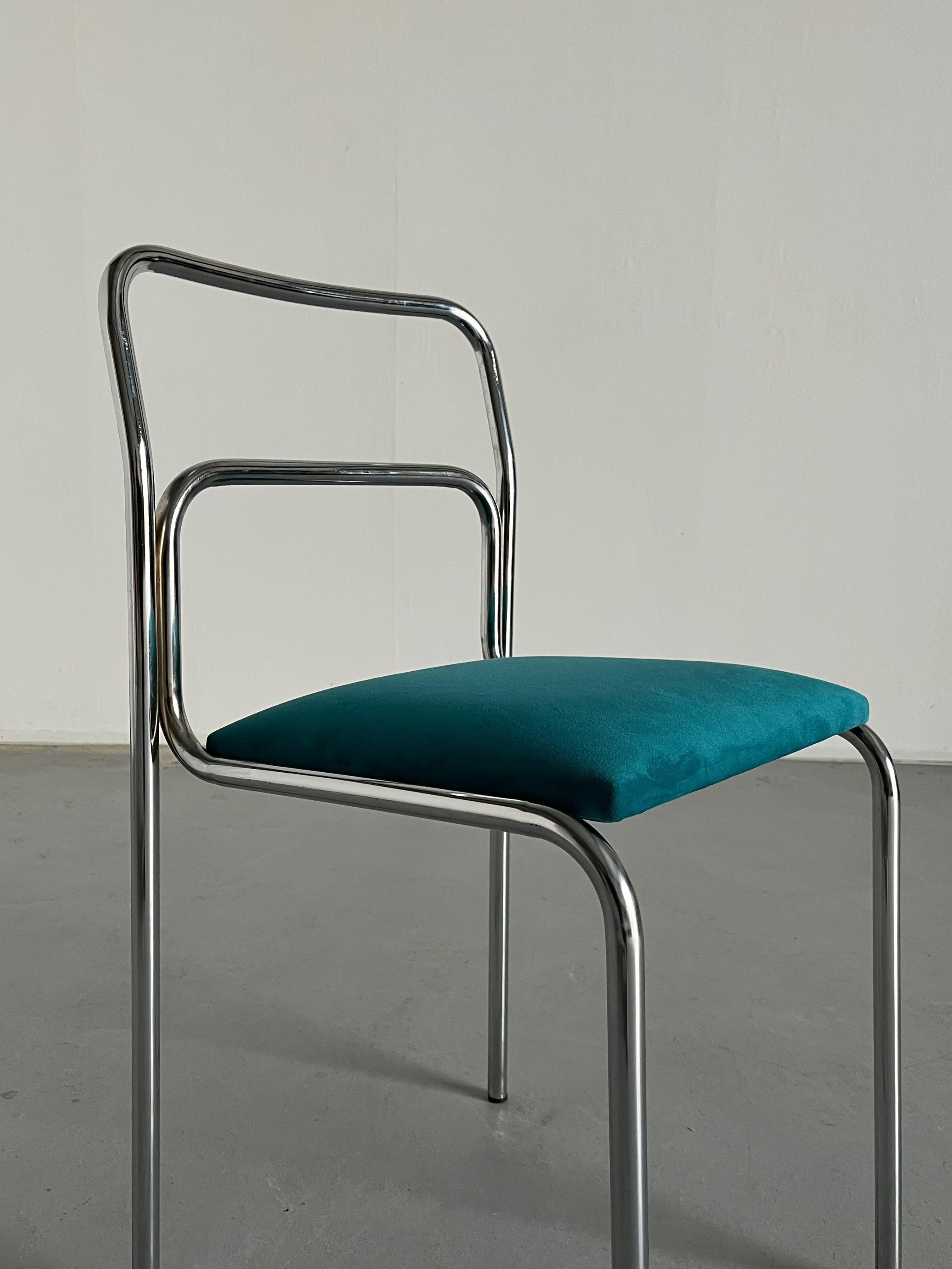 Sillas Vintage Italianas Bauhaus de Acero Tubular Cromado y Terciopelo Verde, Años 80 Italiano en venta