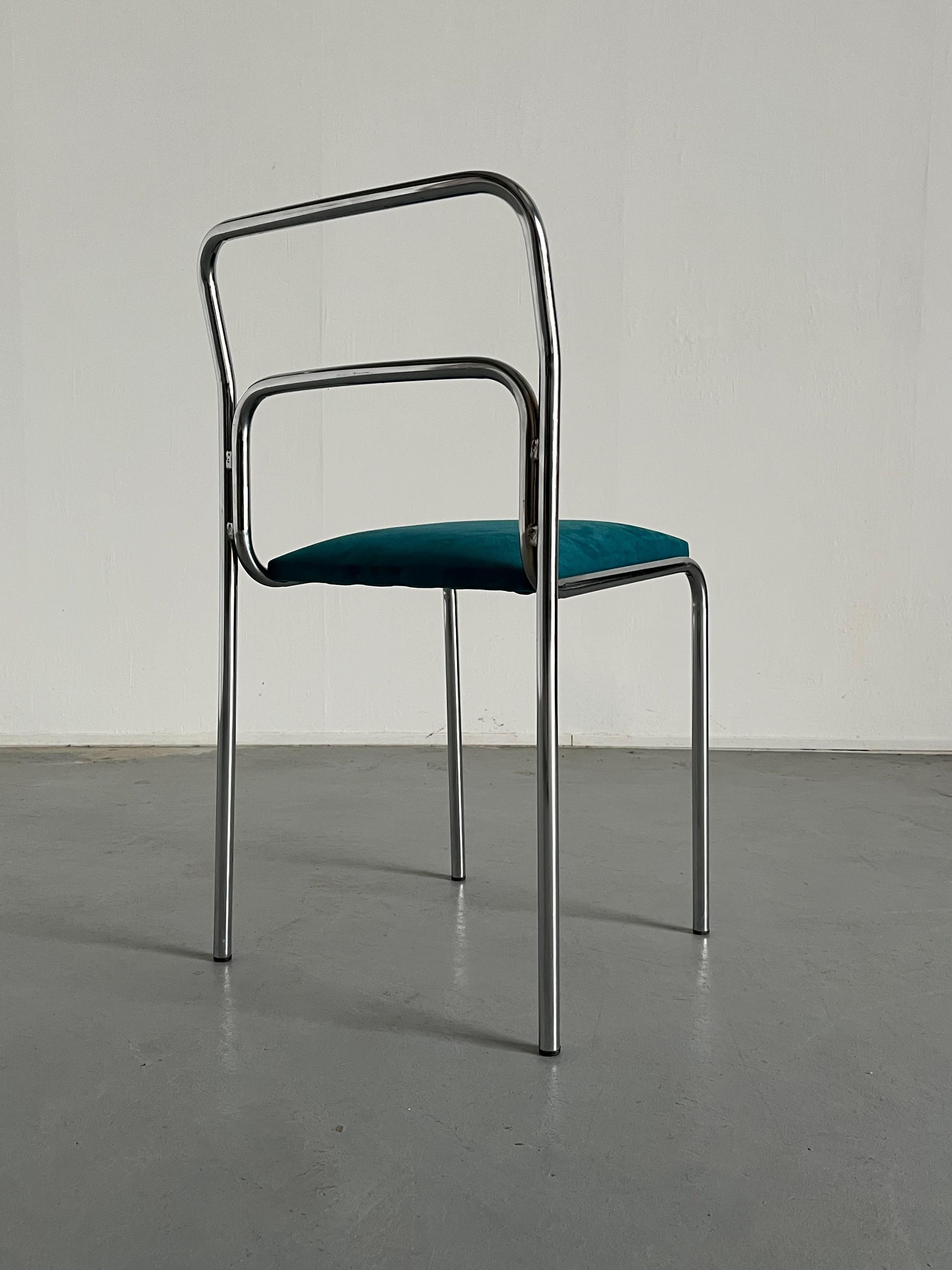 Sillas Vintage Italianas Bauhaus de Acero Tubular Cromado y Terciopelo Verde, Años 80 finales del siglo XX en venta