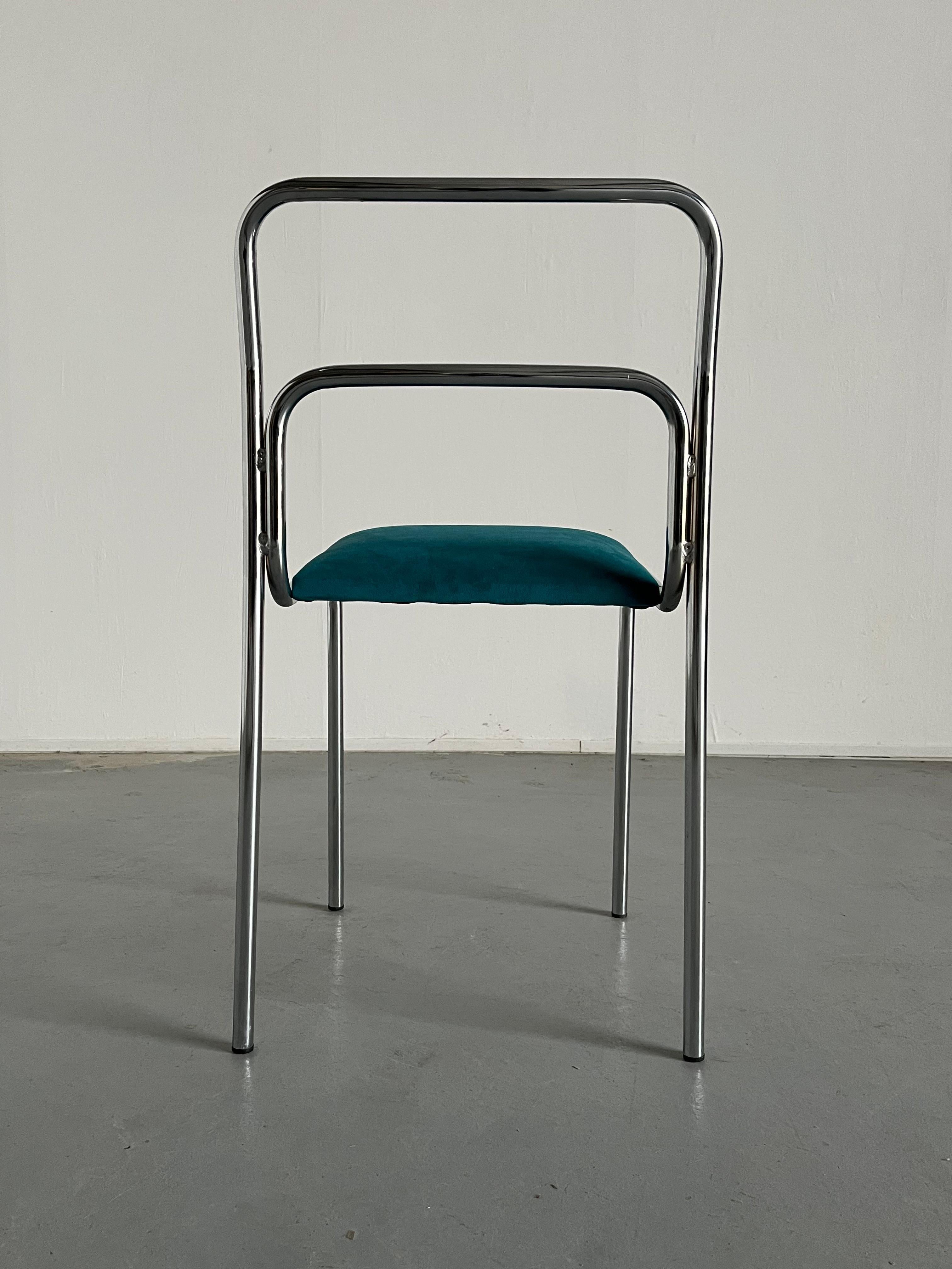 Sillas Vintage Italianas Bauhaus de Acero Tubular Cromado y Terciopelo Verde, Años 80 en venta 1
