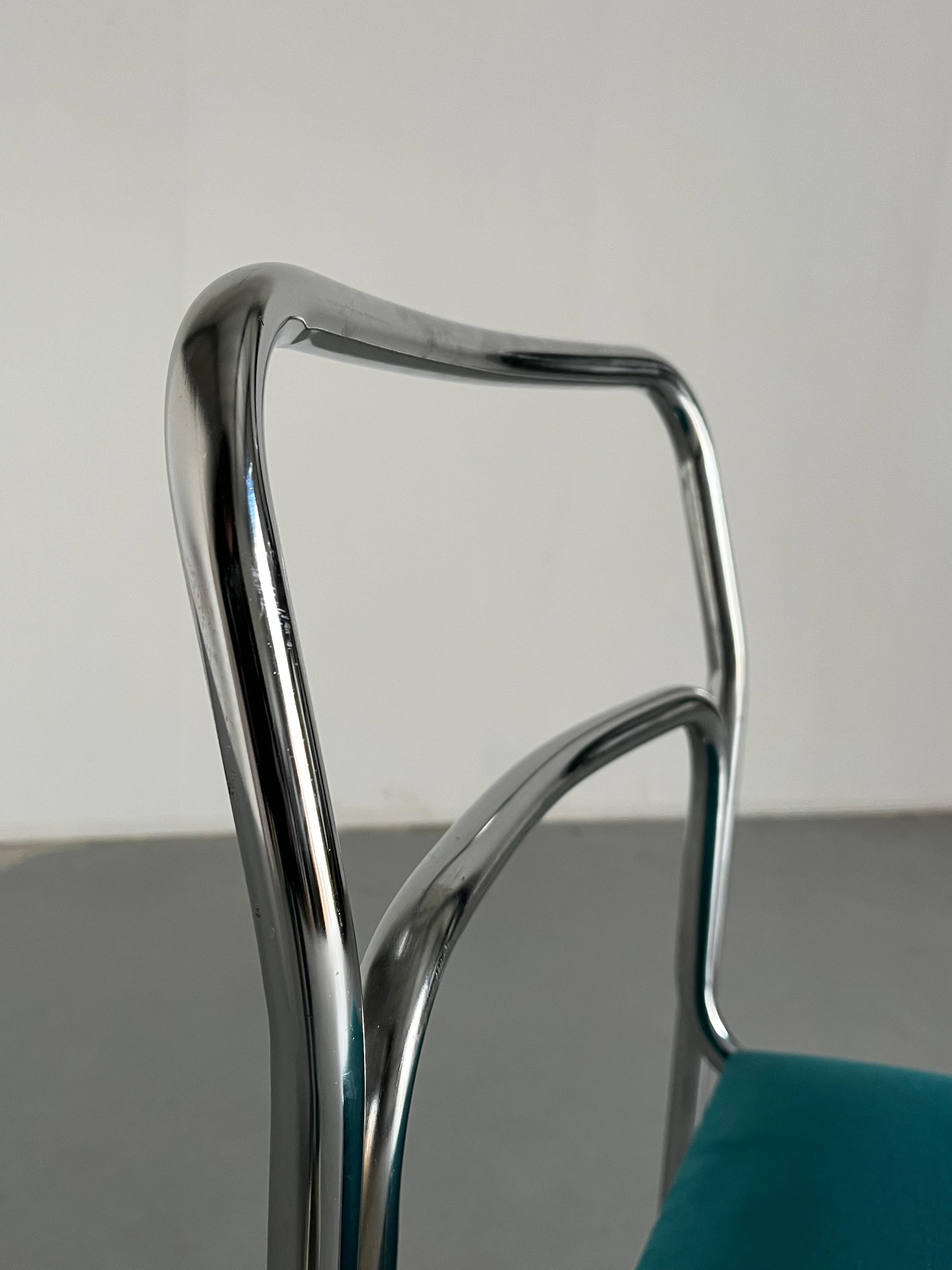 Sillas Vintage Italianas Bauhaus de Acero Tubular Cromado y Terciopelo Verde, Años 80 en venta 2