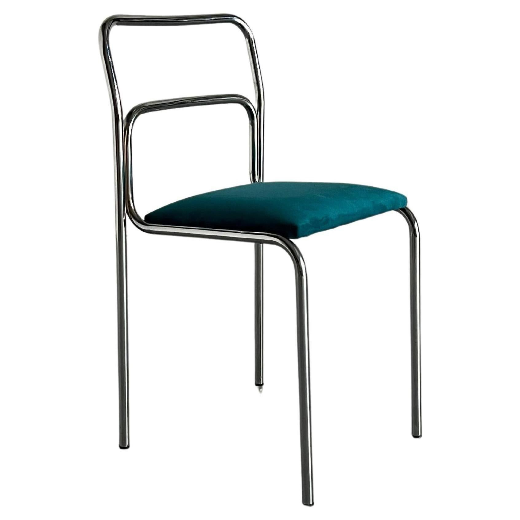 Sillas Vintage Italianas Bauhaus de Acero Tubular Cromado y Terciopelo Verde, Años 80 en venta