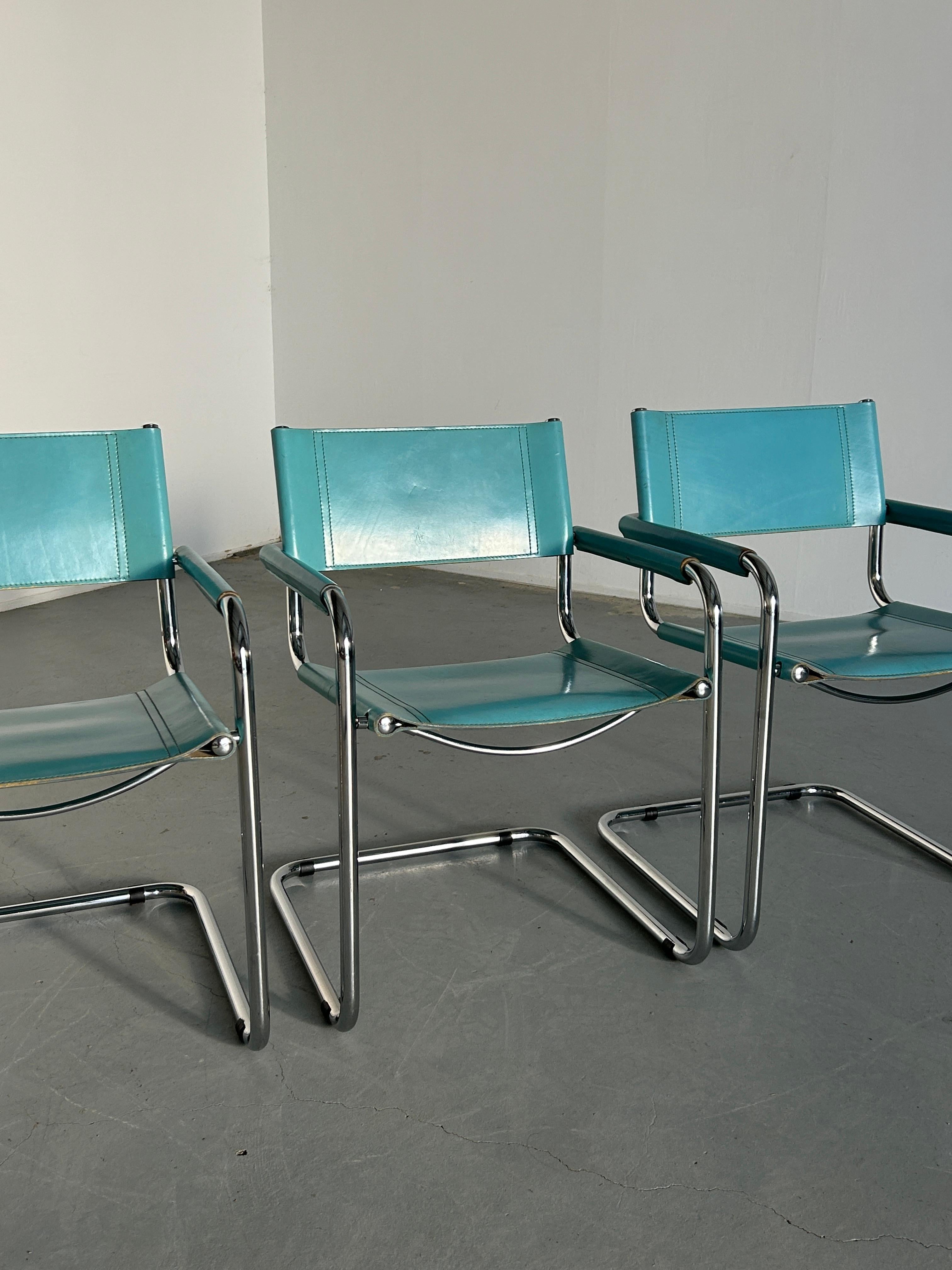 1 of 3 Vintage Mid-Century Iconic Mart Stam S34 Design Teal Blue Armchairs, 80s 4