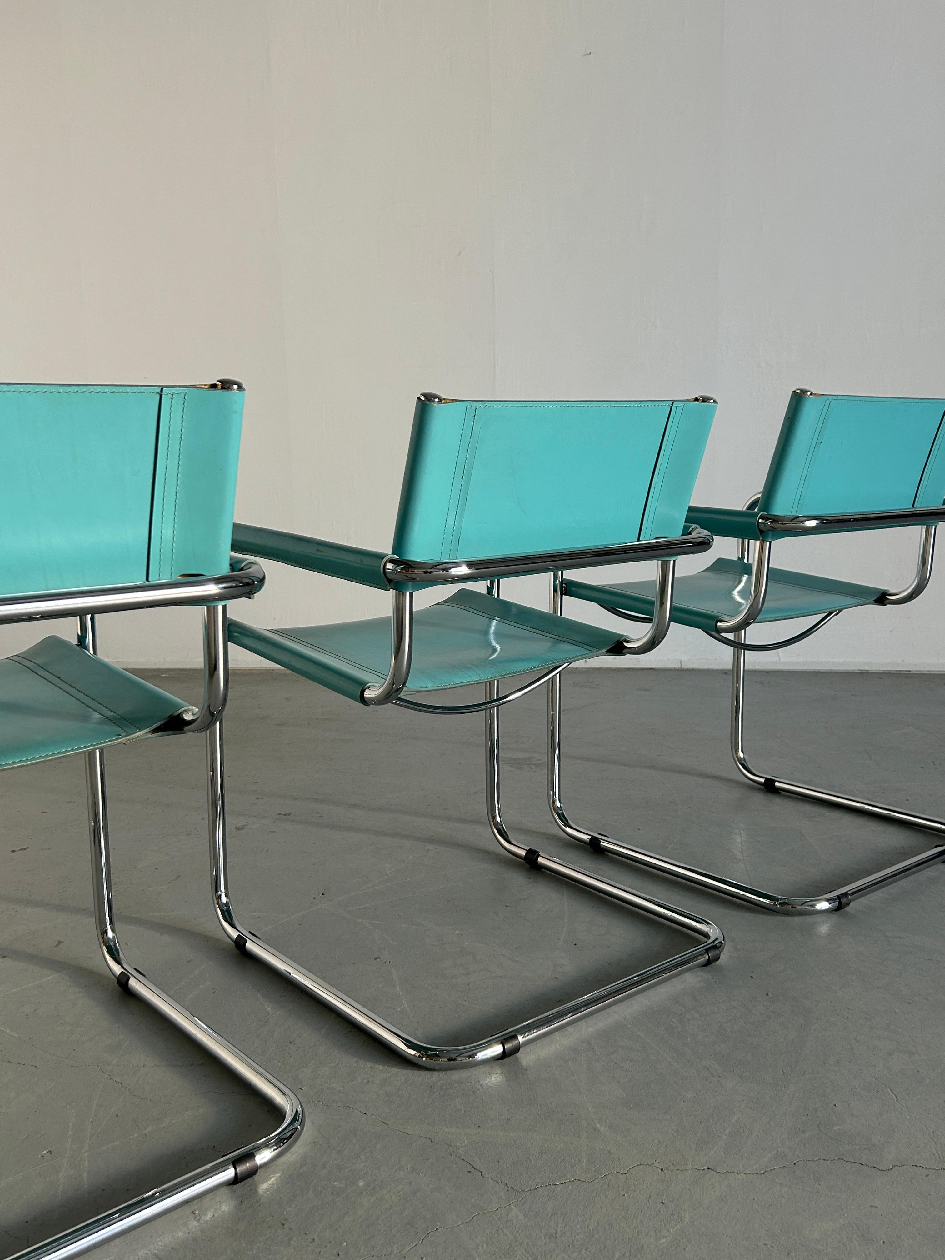 1 of 3 Vintage Mid-Century Iconic Mart Stam S34 Design Teal Blue Armchairs, 80s 7