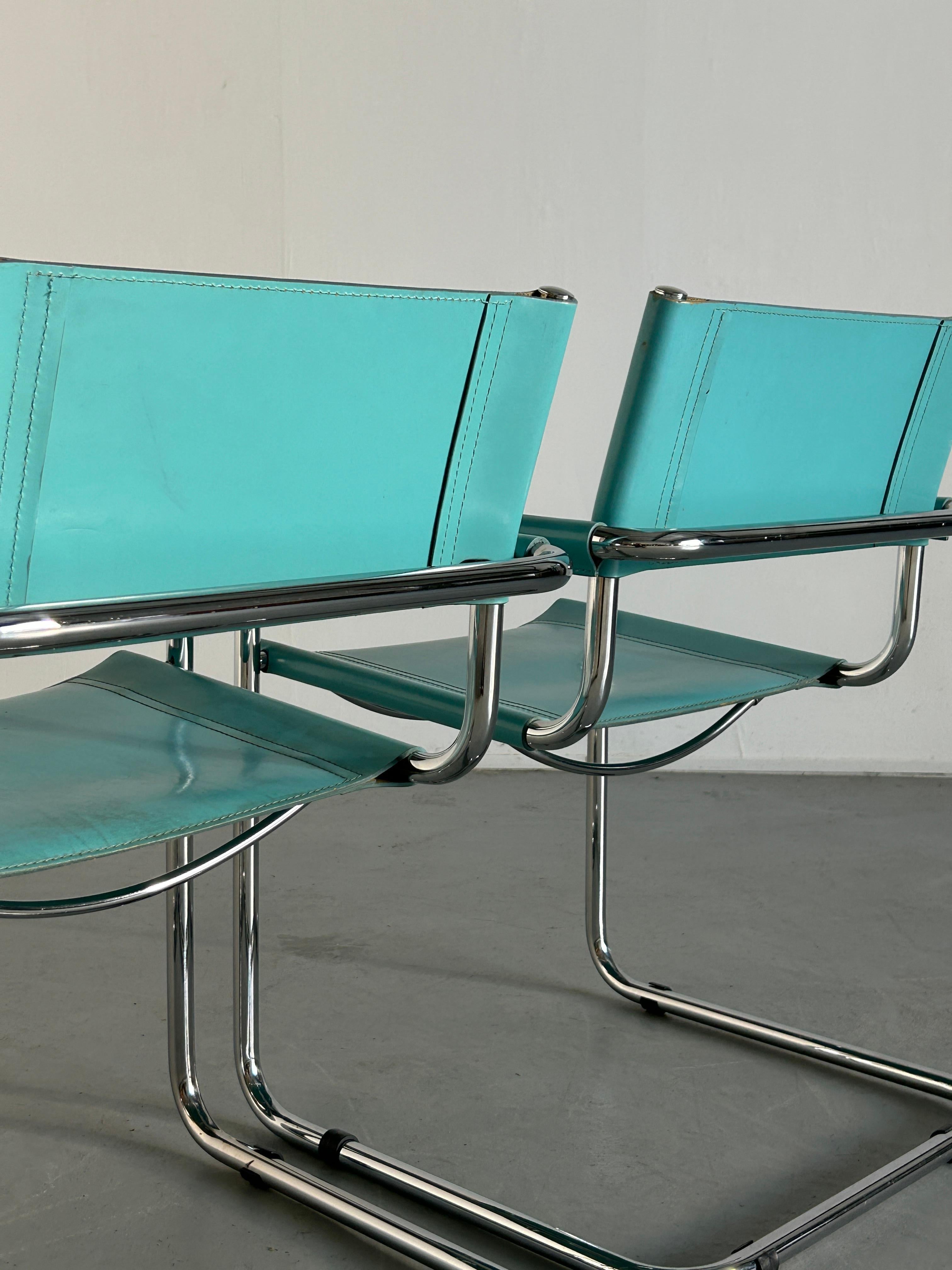 1 of 3 Vintage Mid-Century Iconic Mart Stam S34 Design Teal Blue Armchairs, 80s 8