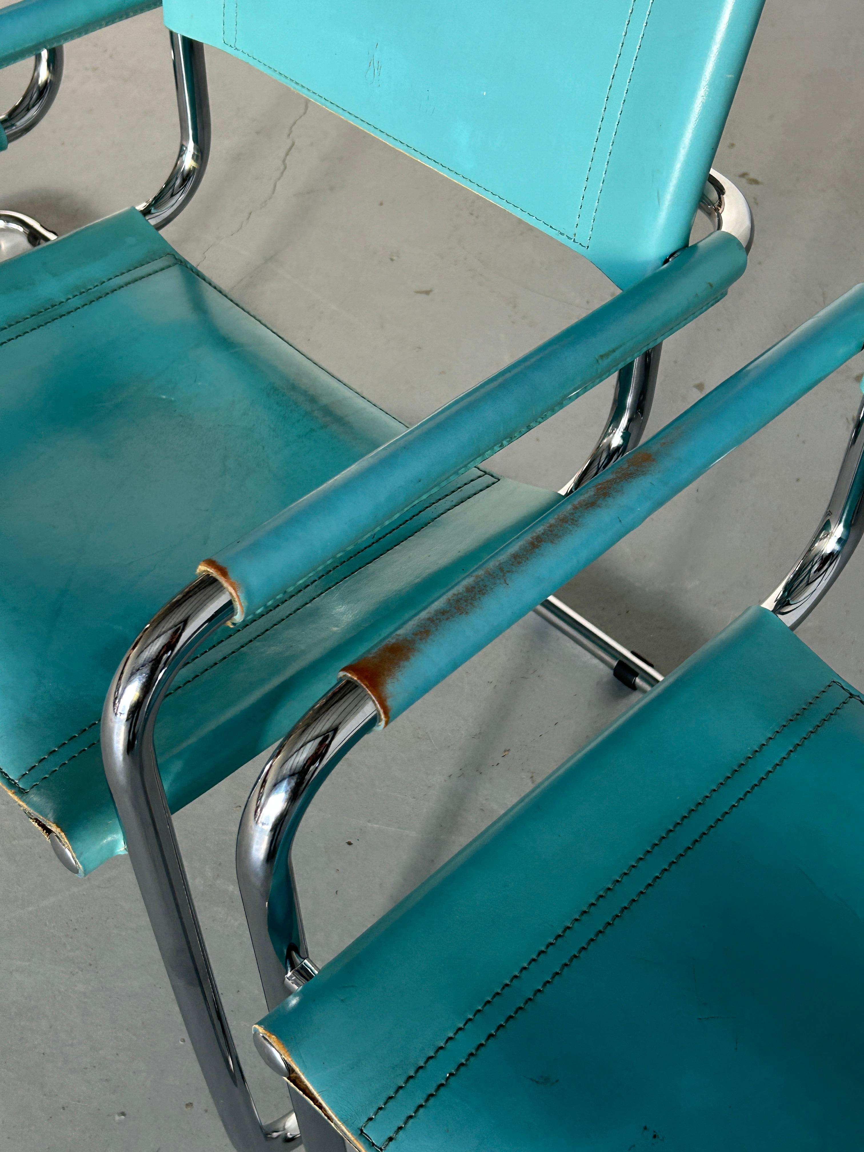 1 of 3 Vintage Mid-Century Iconic Mart Stam S34 Design Teal Blue Armchairs, 80s 10