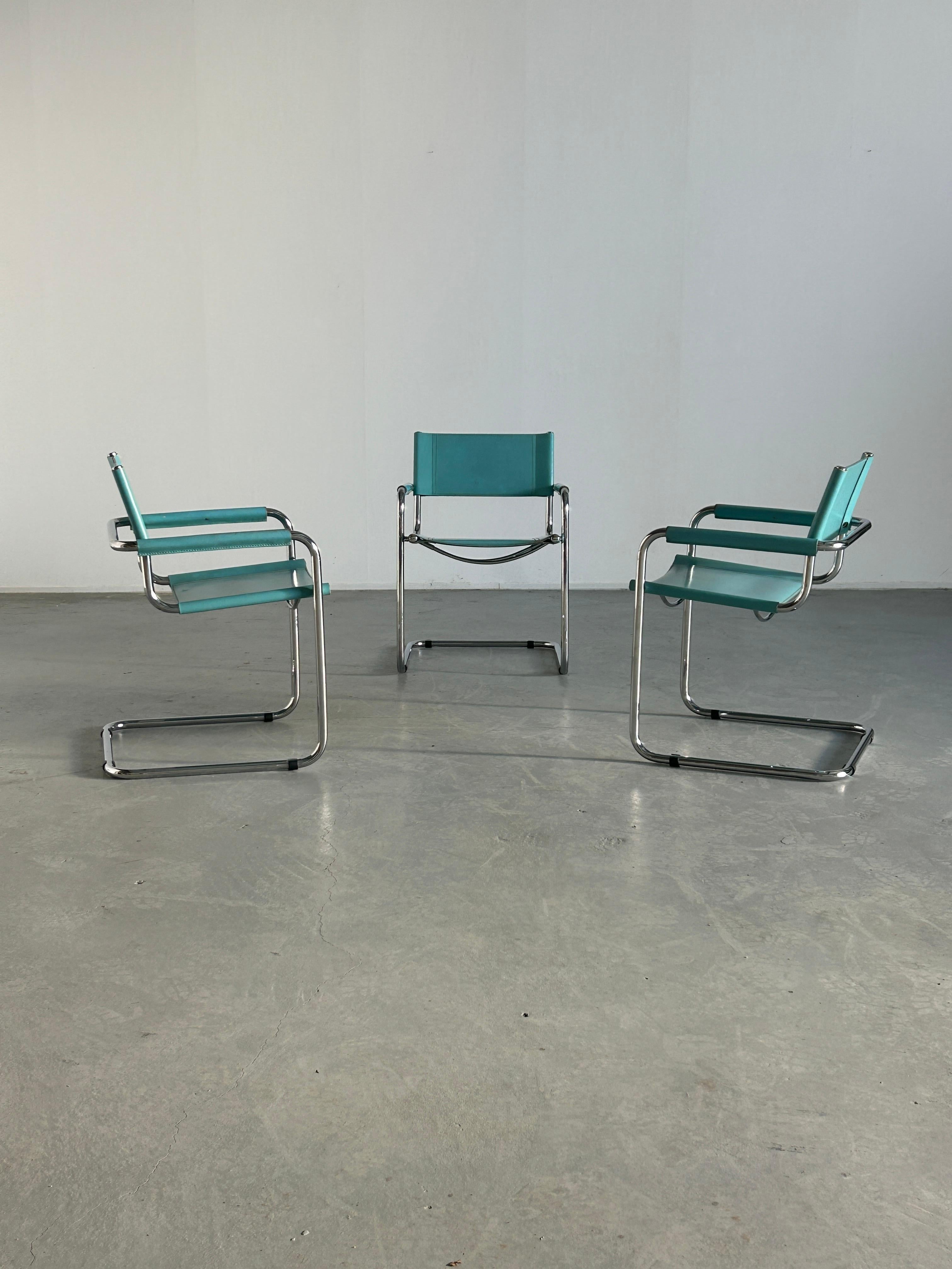 Late 20th Century 1 of 3 Vintage Mid-Century Iconic Mart Stam S34 Design Teal Blue Armchairs, 80s