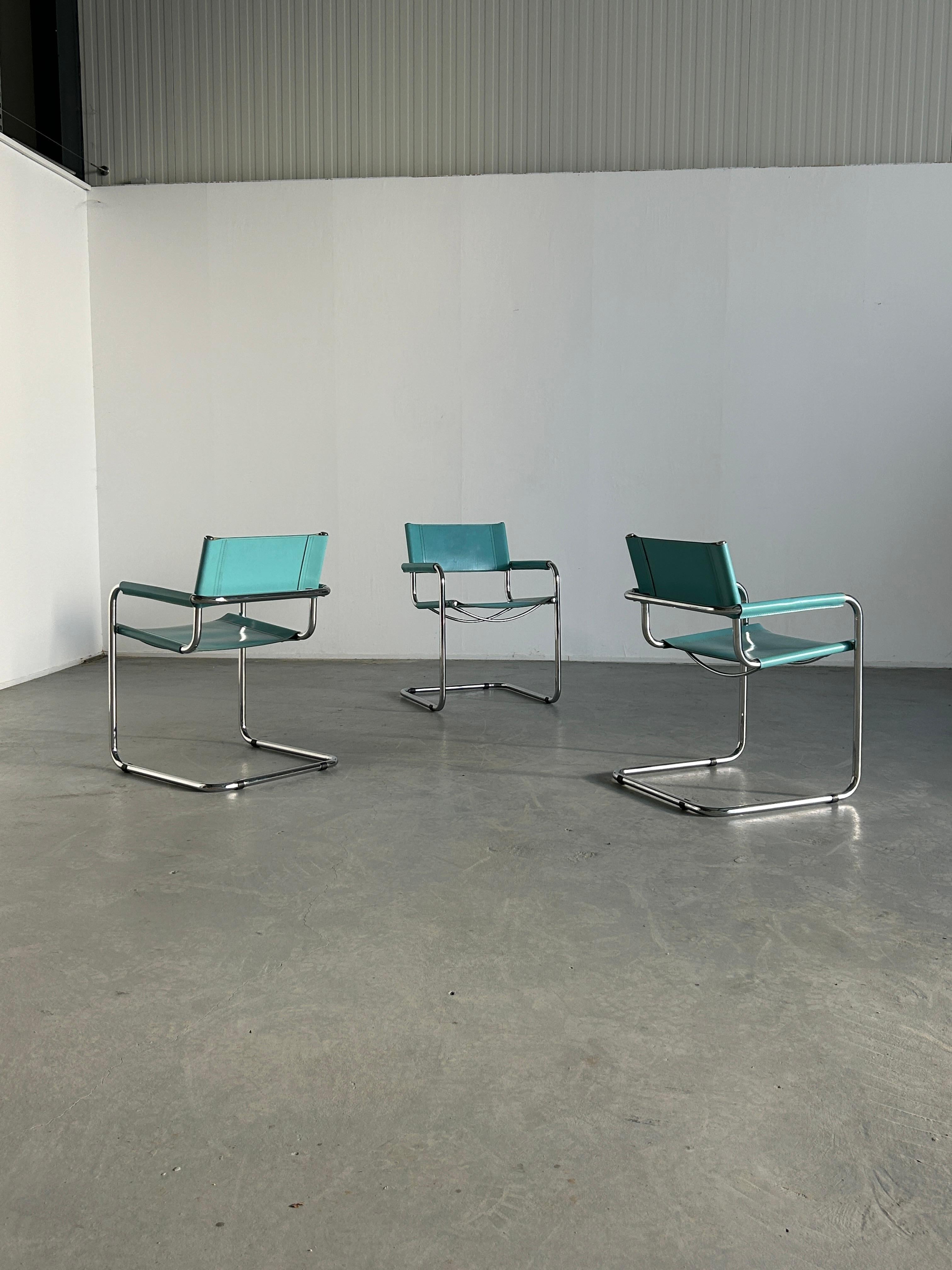 Steel 1 of 3 Vintage Mid-Century Iconic Mart Stam S34 Design Teal Blue Armchairs, 80s