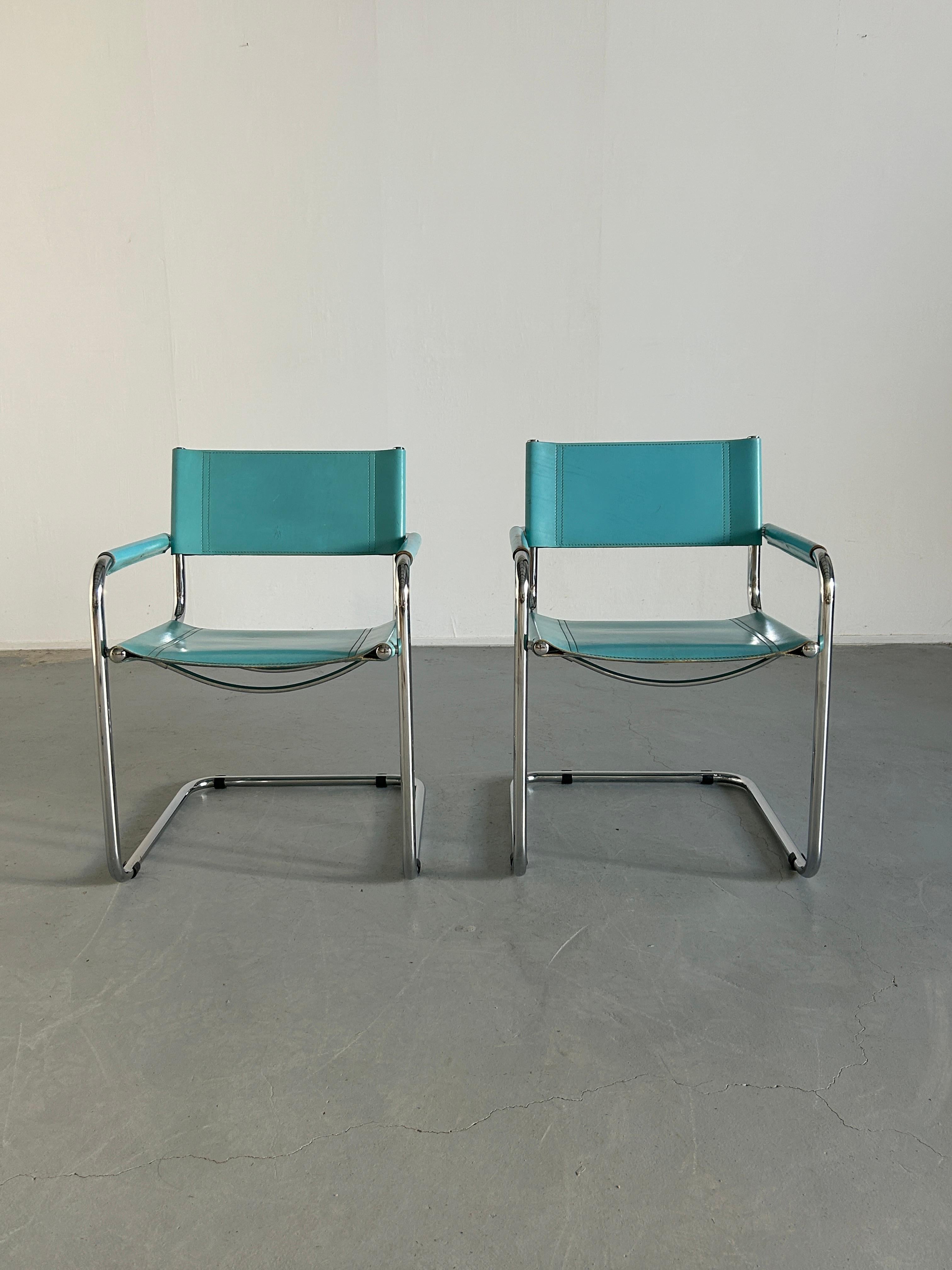 1 of 3 Vintage Mid-Century Iconic Mart Stam S34 Design Teal Blue Armchairs, 80s 2