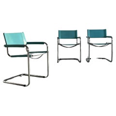 1 of 3 Vintage Mid-Century Iconic Mart Stam S34 Design Teal Blue Armchairs, 80s