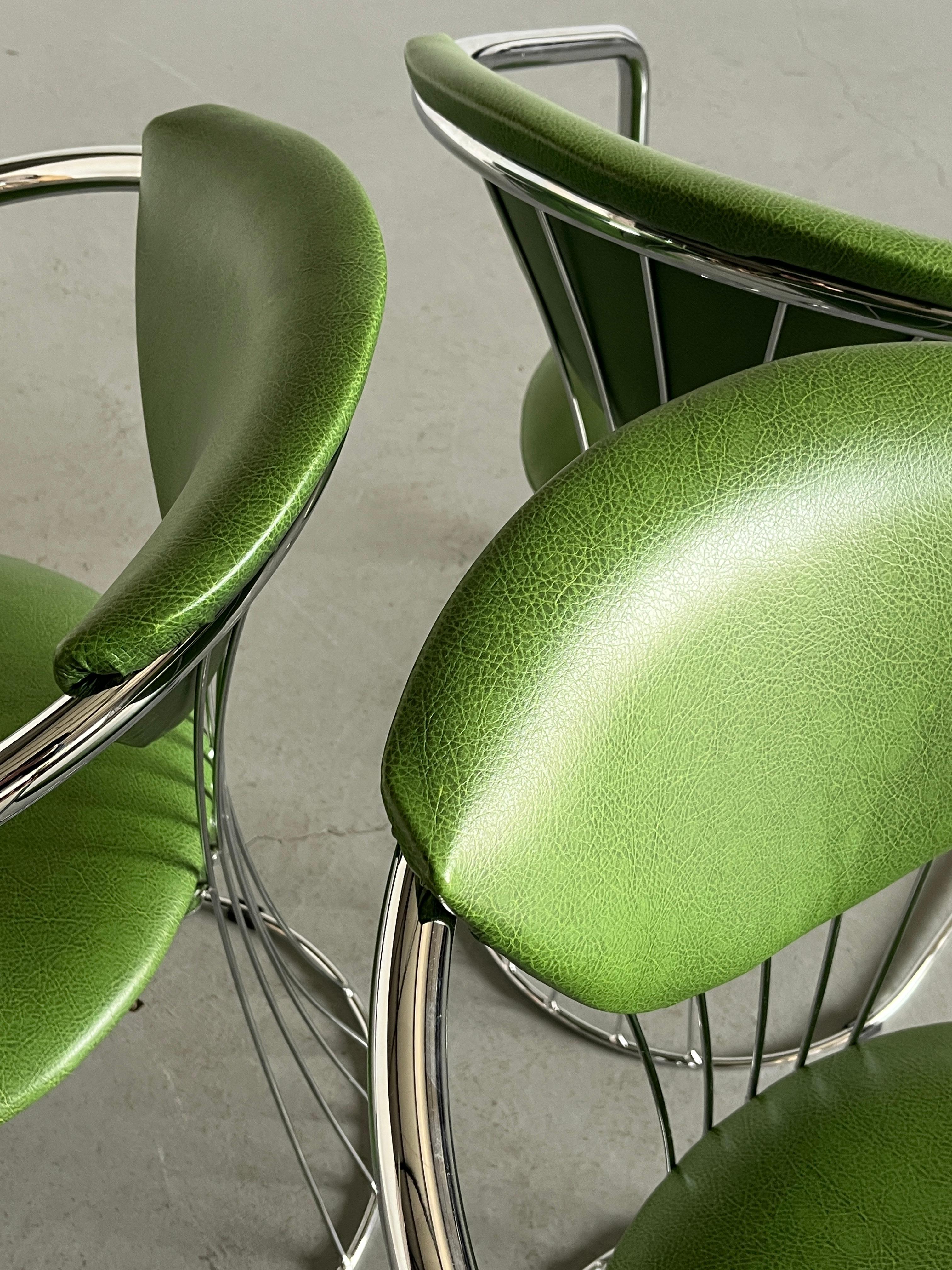1 of 3 Vintage Patterned Green Faux Leather Dining Chairs, Italy 1990s 3