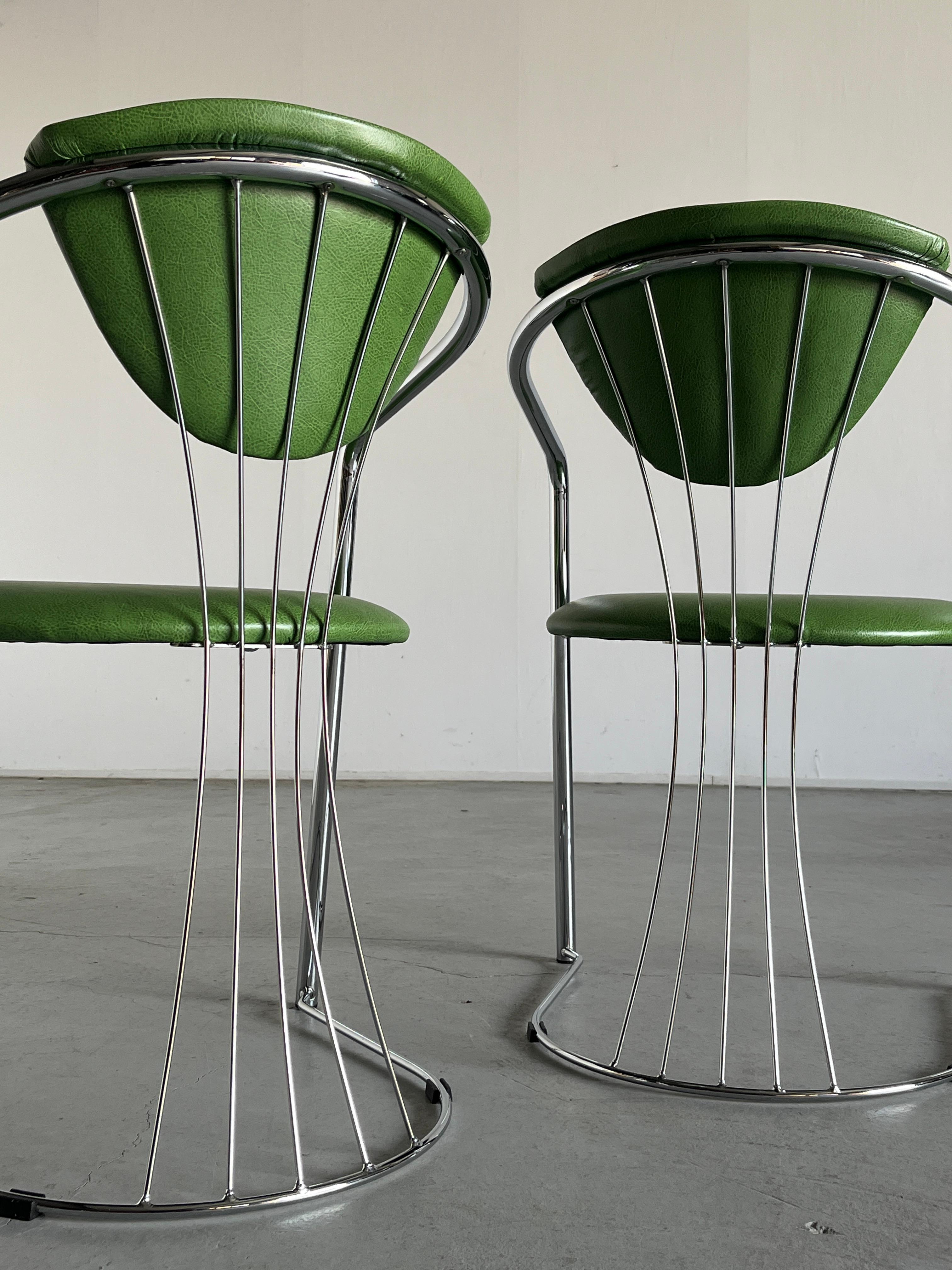 1 of 3 Vintage Patterned Green Faux Leather Dining Chairs, Italy 1990s 1