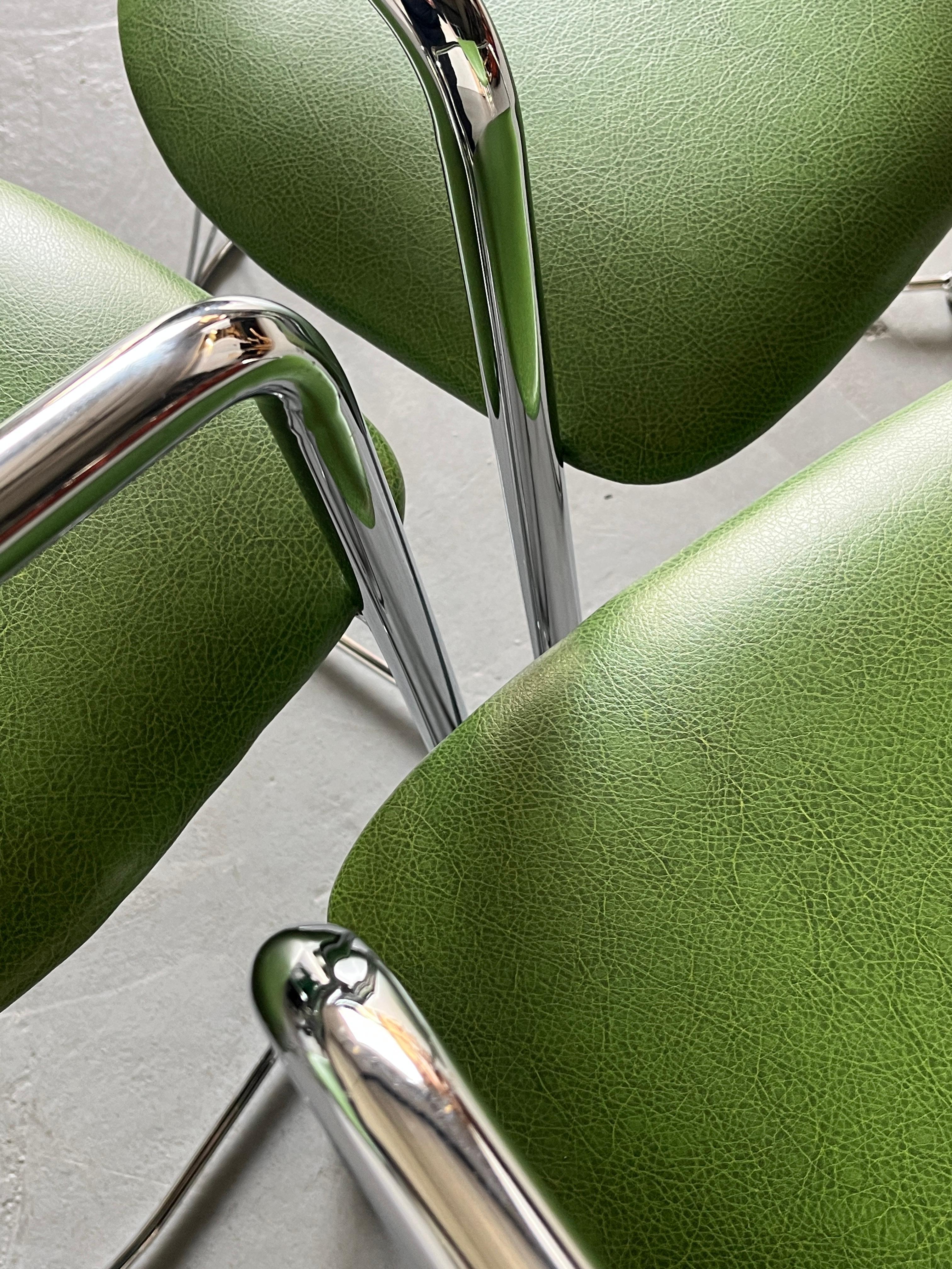 1 of 3 Vintage Patterned Green Faux Leather Dining Chairs, Italy 1990s 2