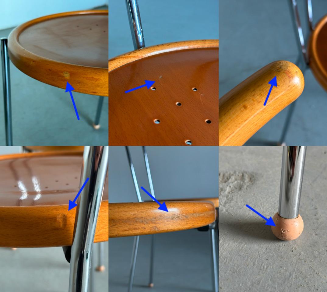 1 of 3 Vintage Postmodern Dining Chairs in Chromed Steel and Wood, 1970s Italy 5