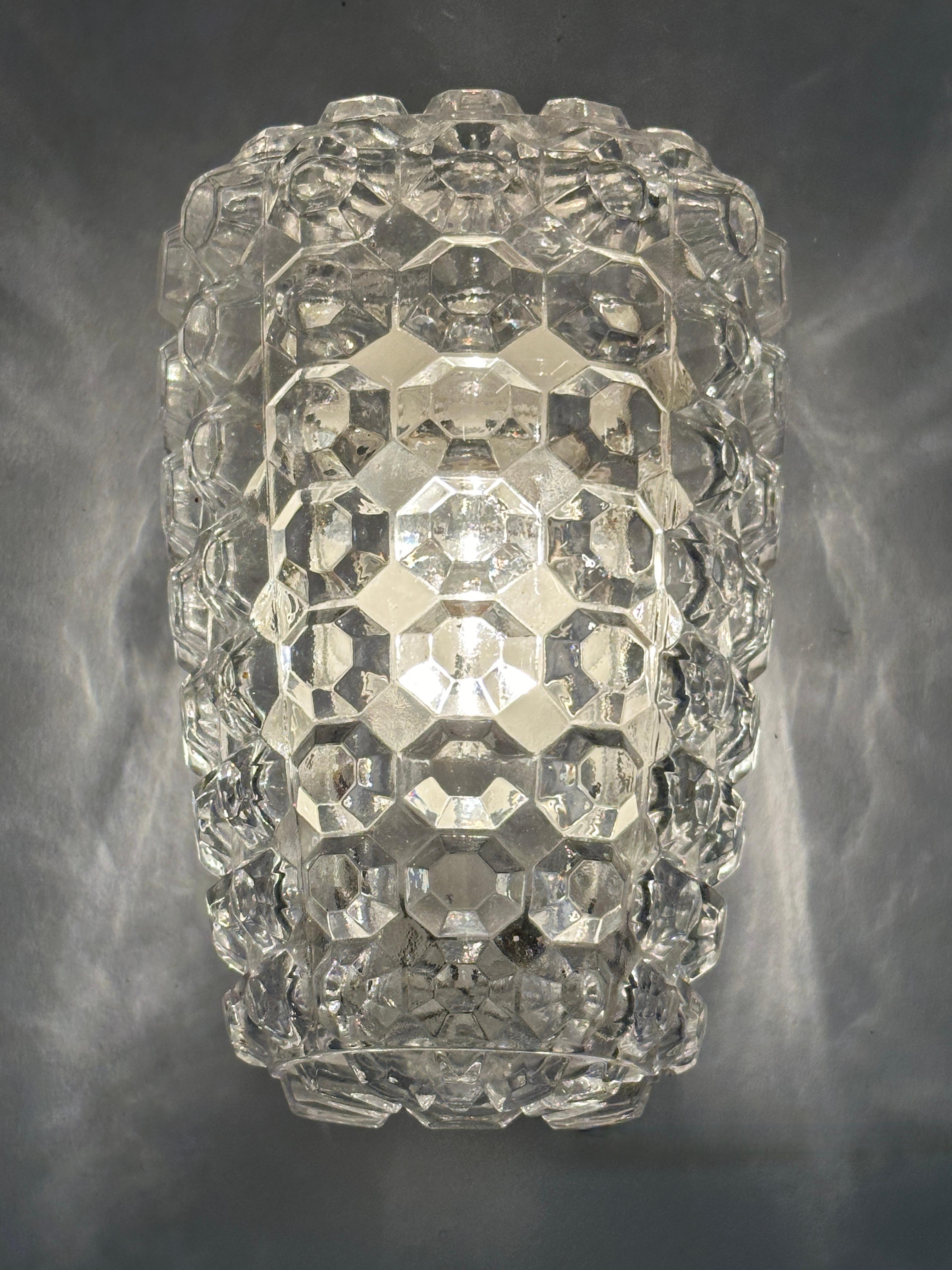 1 von 3 Wandleuchten aus klarem, Diamantglas von Limburg, Deutschland, 1960er Jahre im Angebot 9