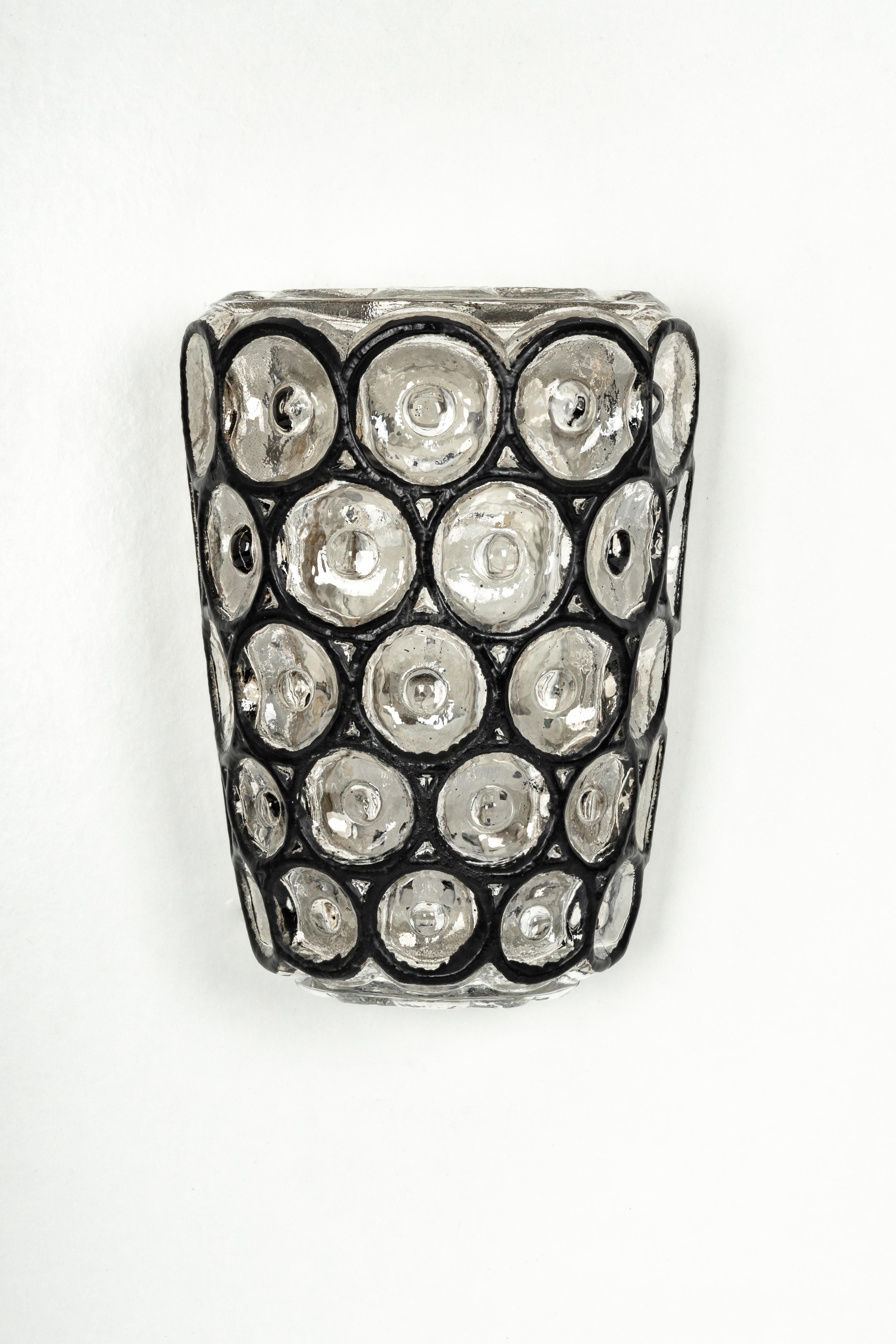 1 of 4 Wall Lights Sconces Iron Glass by Limburg, Germany, 1960s 3