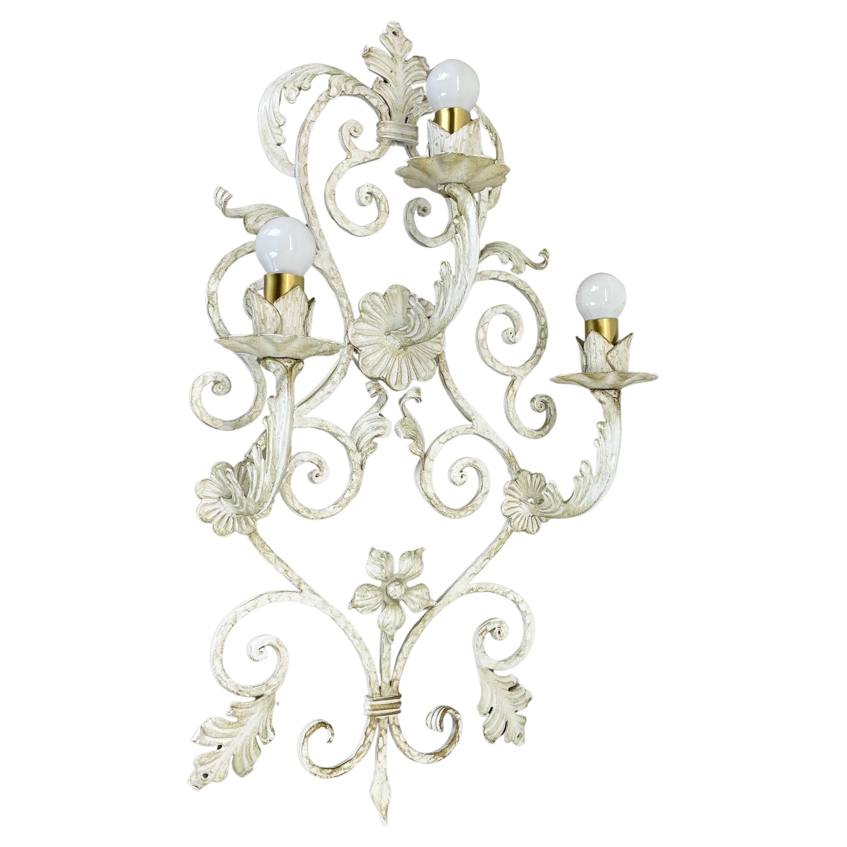 1 of 3 xxl 73cm white Metal Florentiner Theatre wall Light, Italy, 1970s