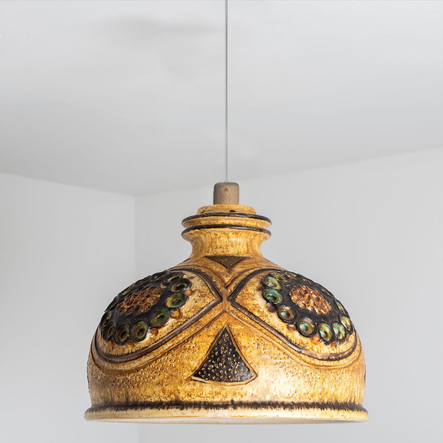 Other 1 of 3 Yellow Ceramic Pendant Lights, Denmark, 1970 For Sale
