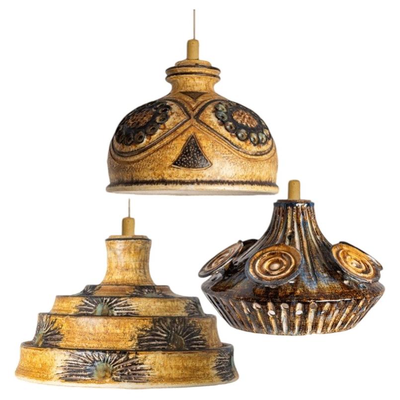 1 of 3 Yellow Ceramic Pendant Lights, Denmark, 1970