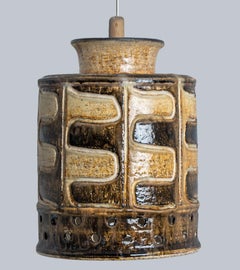 1 of 3 Yellow White Green Brown Ceramic Pendant Lights, Denmark, 1970