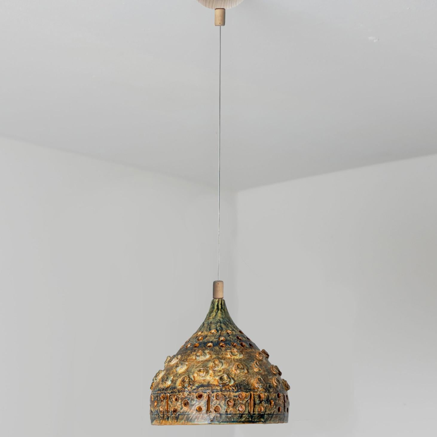 1 of 3 Yellow White Green Brown Ceramic Pendant Lights, Denmark, 1970 For Sale 2