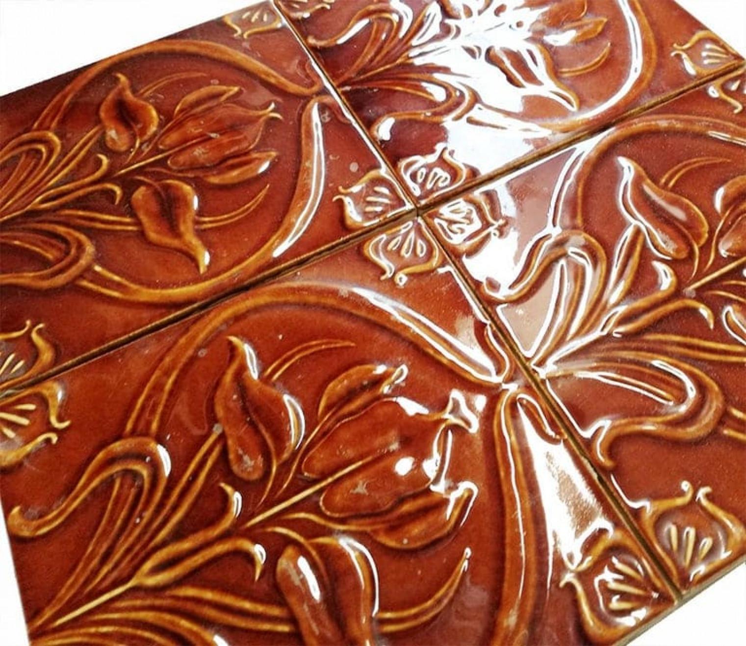 Belgian 1 of 300 Art Nouveau Relief Tiles, Morialmé, circa 1930's For Sale