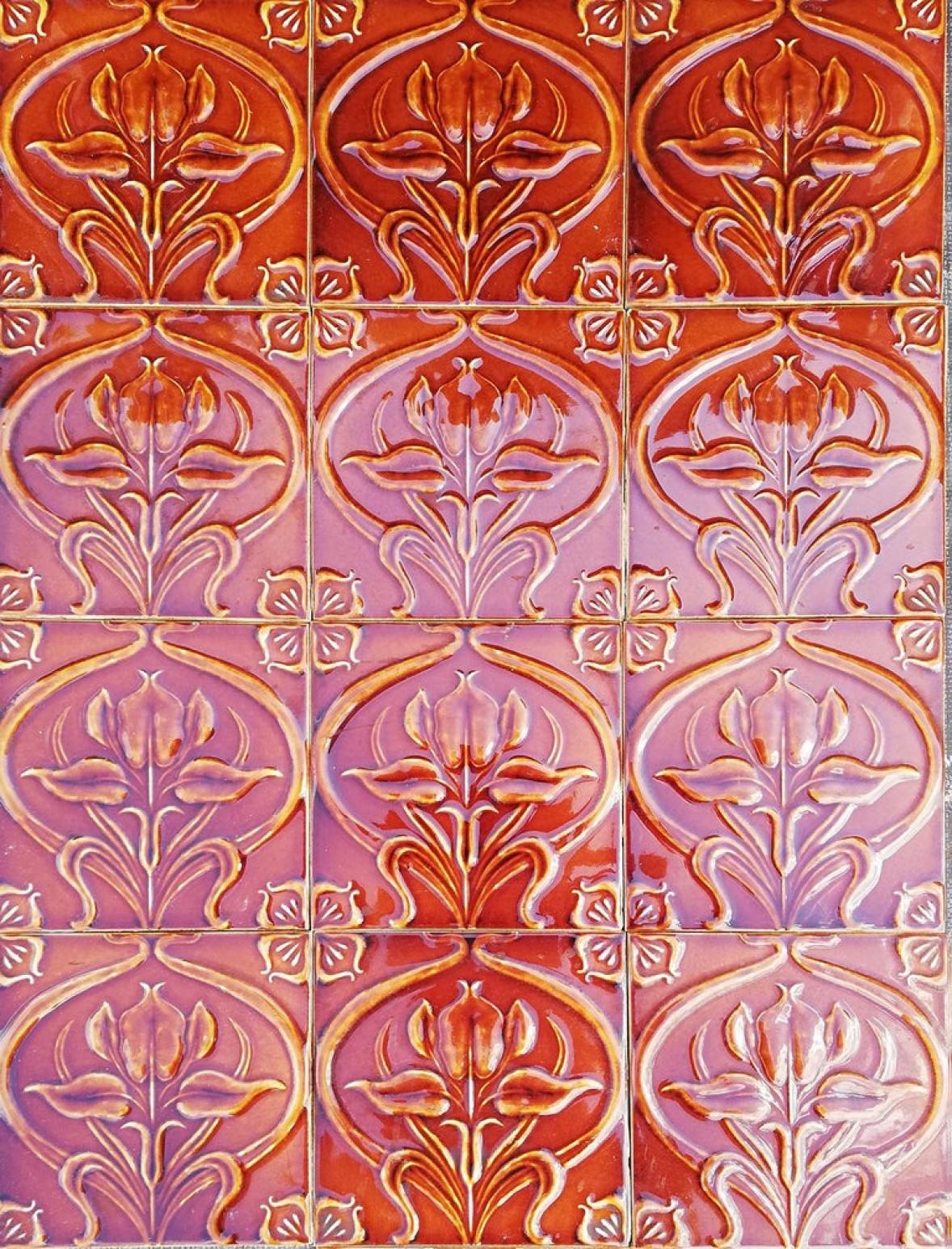 Mid-20th Century 1 of 300 Art Nouveau Relief Tiles, Morialmé, circa 1930's For Sale