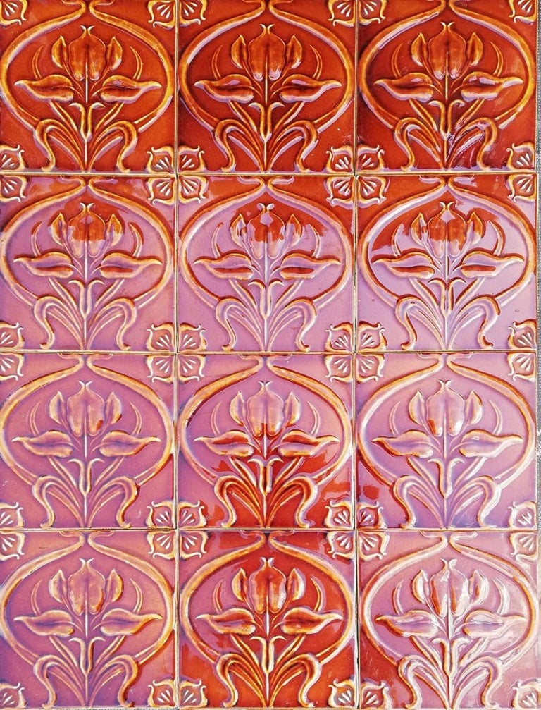 1 of 300 Art Nouveau Relief Tiles, Morialmé, circa 1930s For Sale at 1stDibs