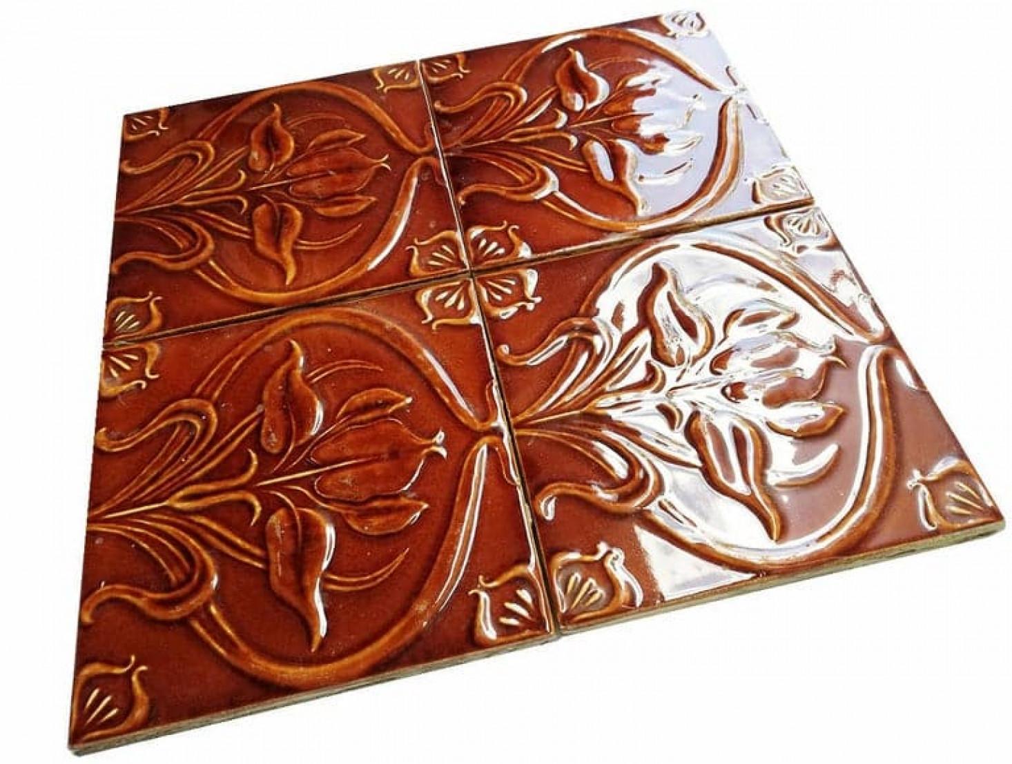 Ceramic 1 of 300 Art Nouveau Relief Tiles, Morialmé, circa 1930's For Sale