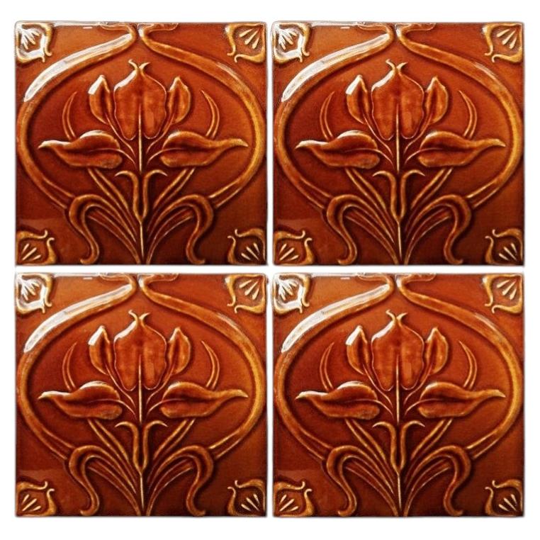1 of 300 Art Nouveau Relief Tiles, Morialmé, circa 1930's