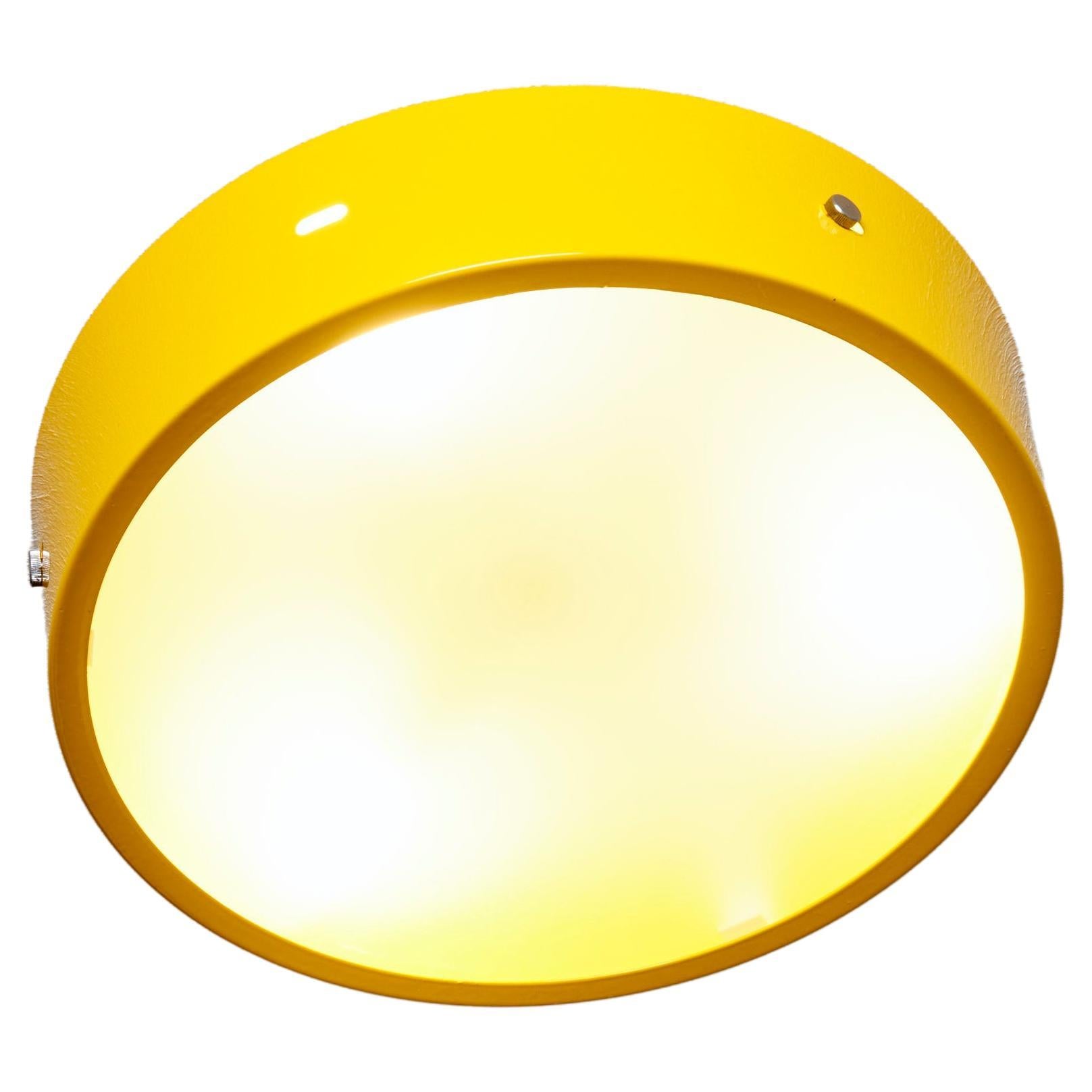 1 of 4 1960s Design Flush Mount in Yellow, Nos Italy For Sale