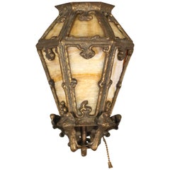 1 of 4 Antique 1920s Slag Glass and Bronze Sconce