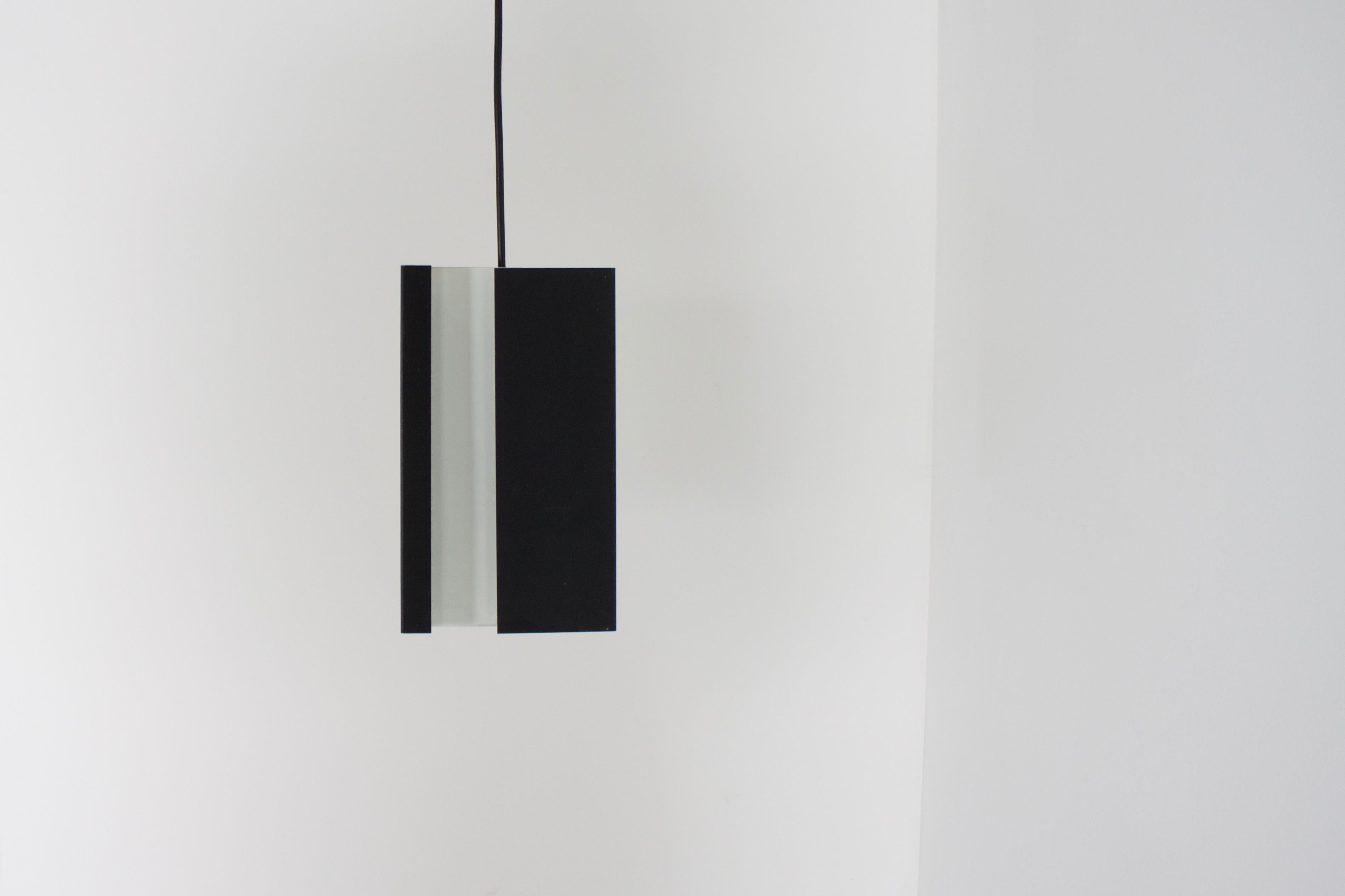 Lacquered 1 of 4 Black and White Metal Pendants by Jan Hoogervorst for ANVIA, 1960s For Sale