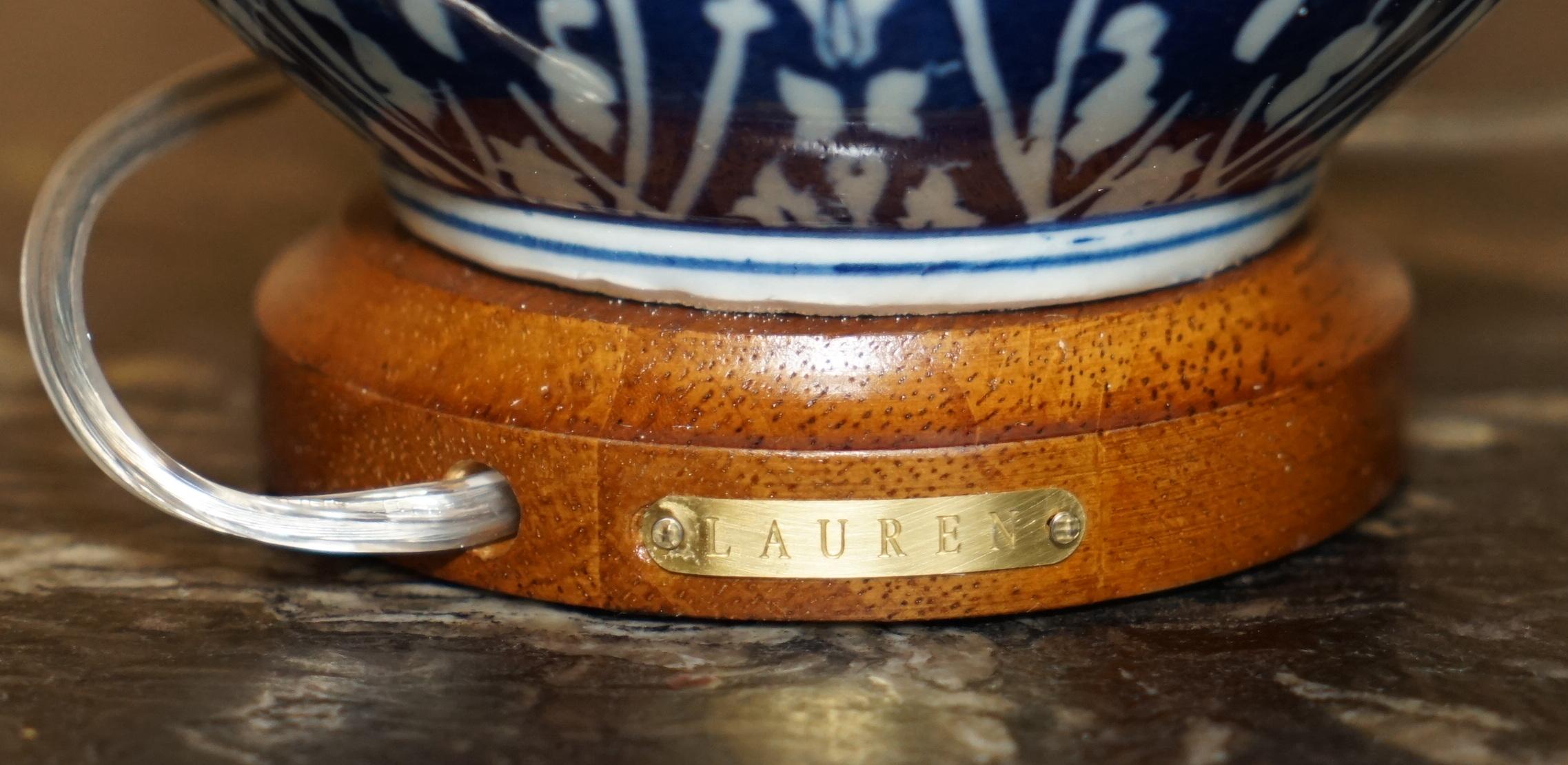 1 DE 4 LÁMPARAS DE MESA DE PORCELANA EN AZUL COBALTO RALPH LAUREN BATIK NUEVAS EN LA CAJA en venta 3