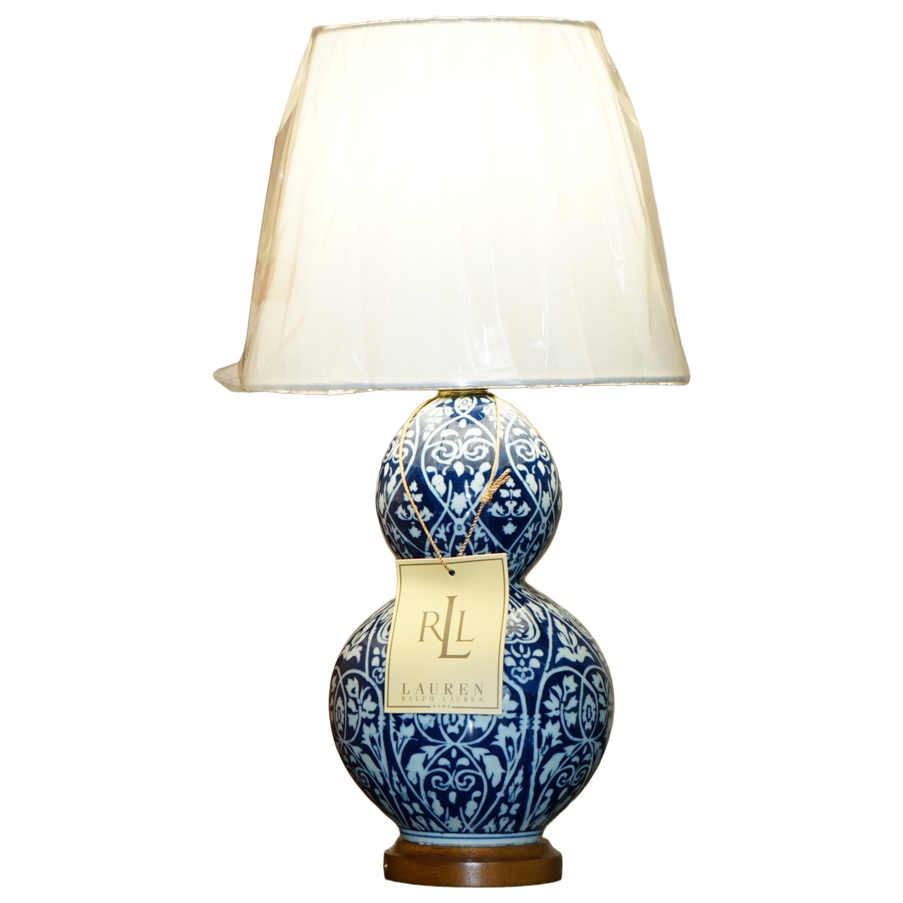 1 DE 4 LÁMPARAS DE MESA DE PORCELANA EN AZUL COBALTO RALPH LAUREN BATIK NUEVAS EN LA CAJA