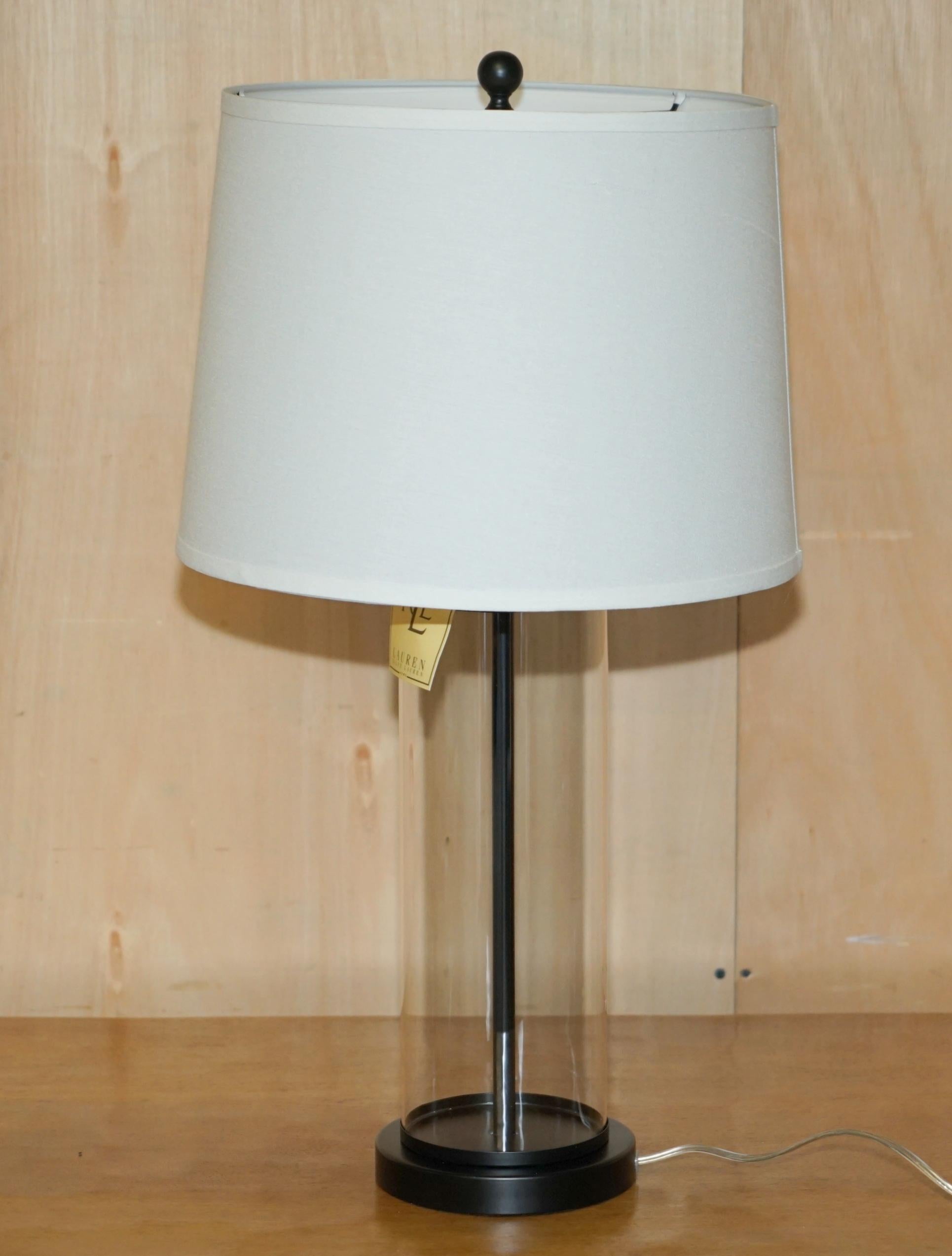 1 OF 4 BRAND NEW IN THE BOX RALPH LAUREN BLACK STORM LANTERN GLASS TABLE LAMPs For Sale 2