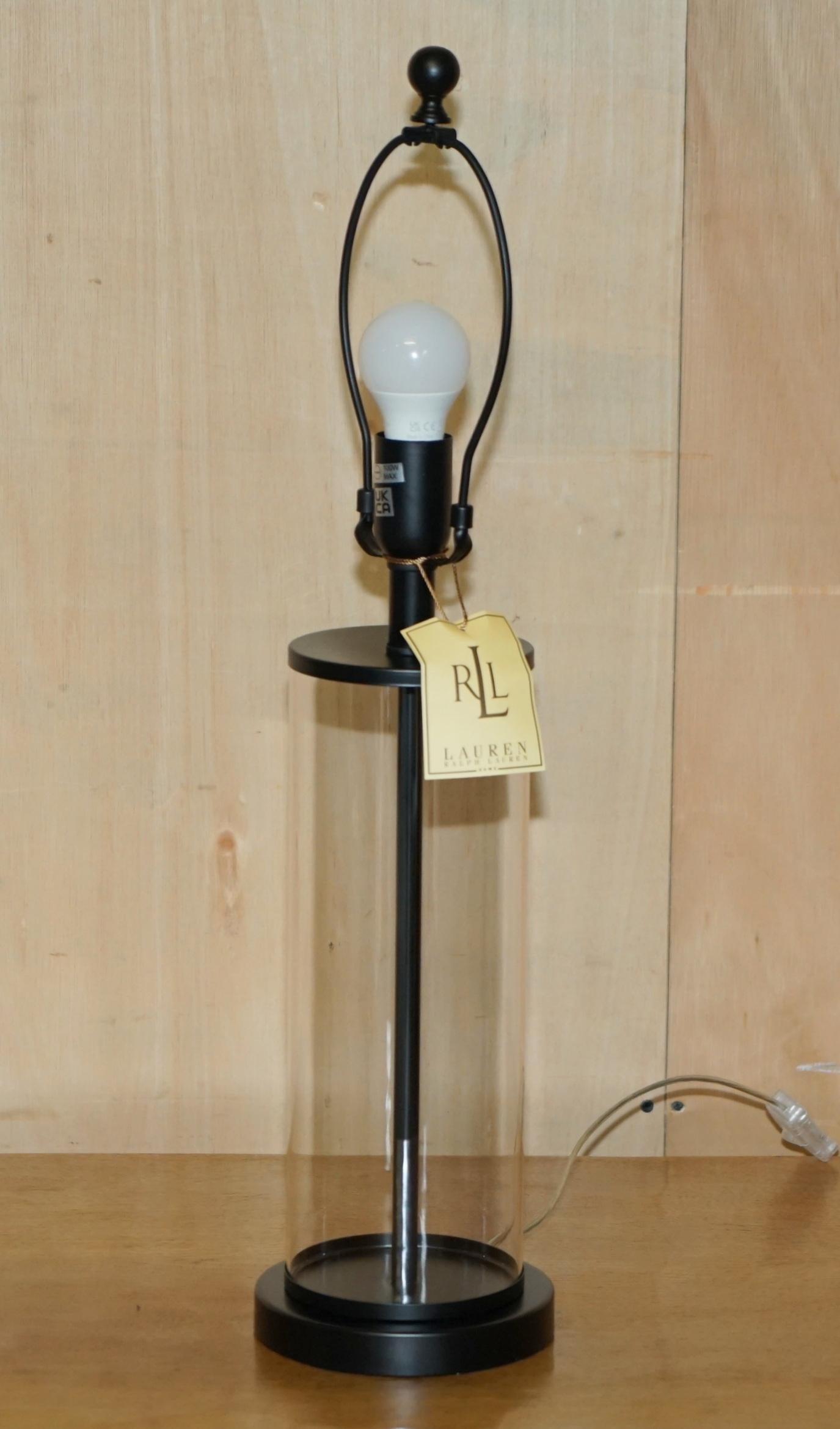 1 OF 4 BRAND NEW IN THE BOX RALPH LAUREN BLACK STORM LANTERN GLASS TABLE LAMPs For Sale 7