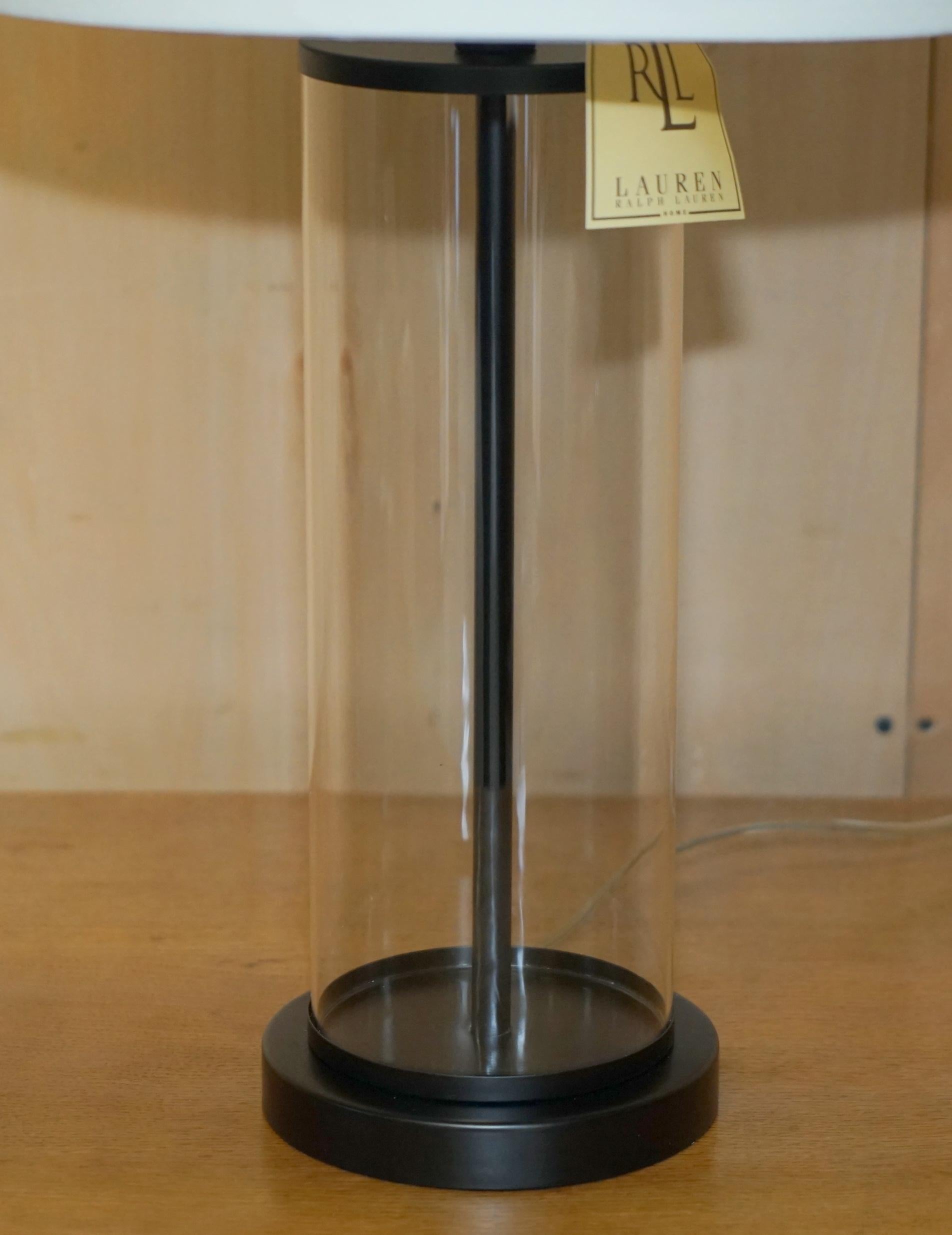 English 1 OF 4 BRAND NEW IN THE BOX RALPH LAUREN BLACK STORM LANTERN GLASS TABLE LAMPs For Sale