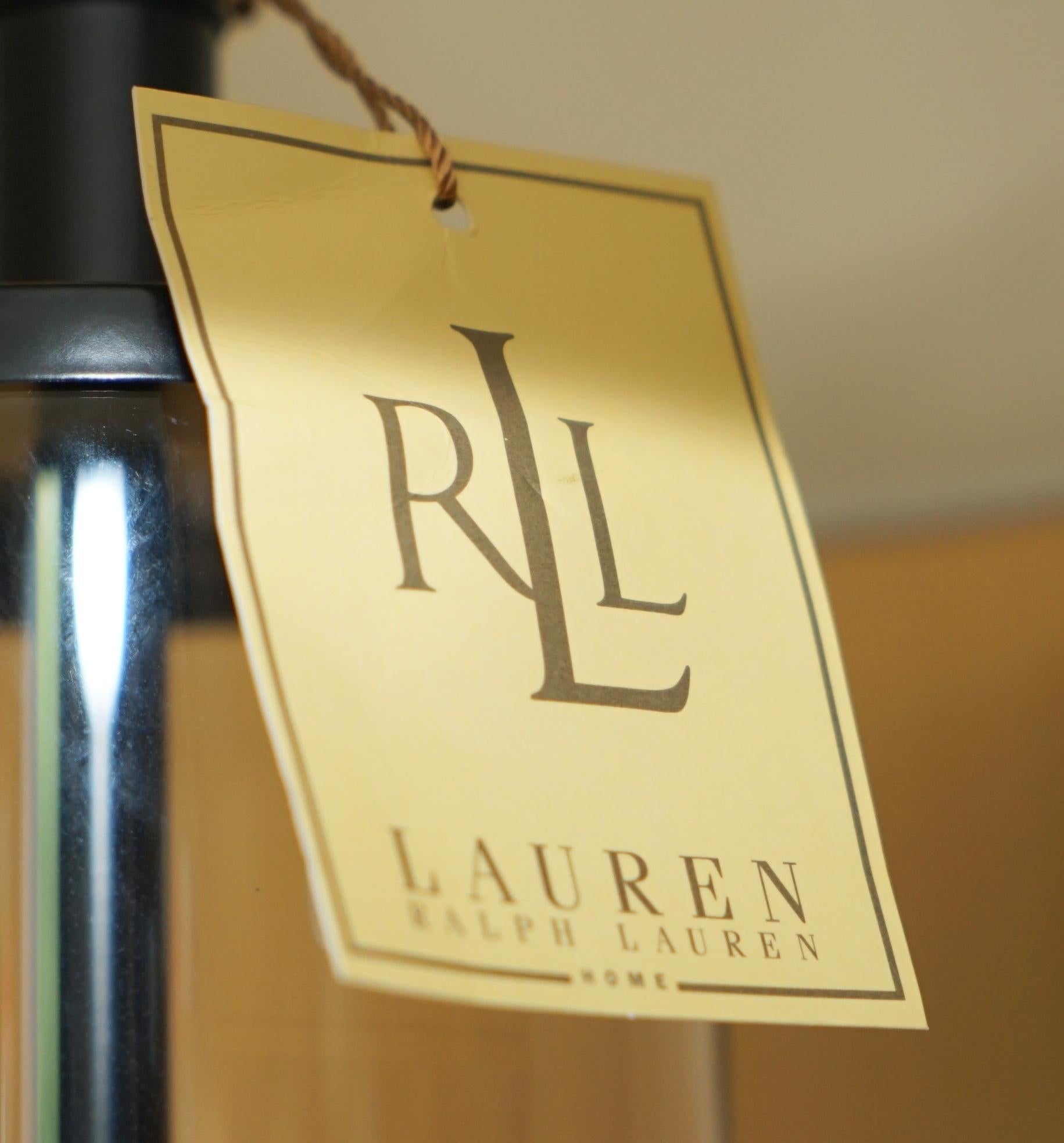 Contemporary 1 OF 2 BRAND NEW IN THE BOX RALPH LAUREN NAVY STORM LANTERN GLASS TABLE LAMPs For Sale