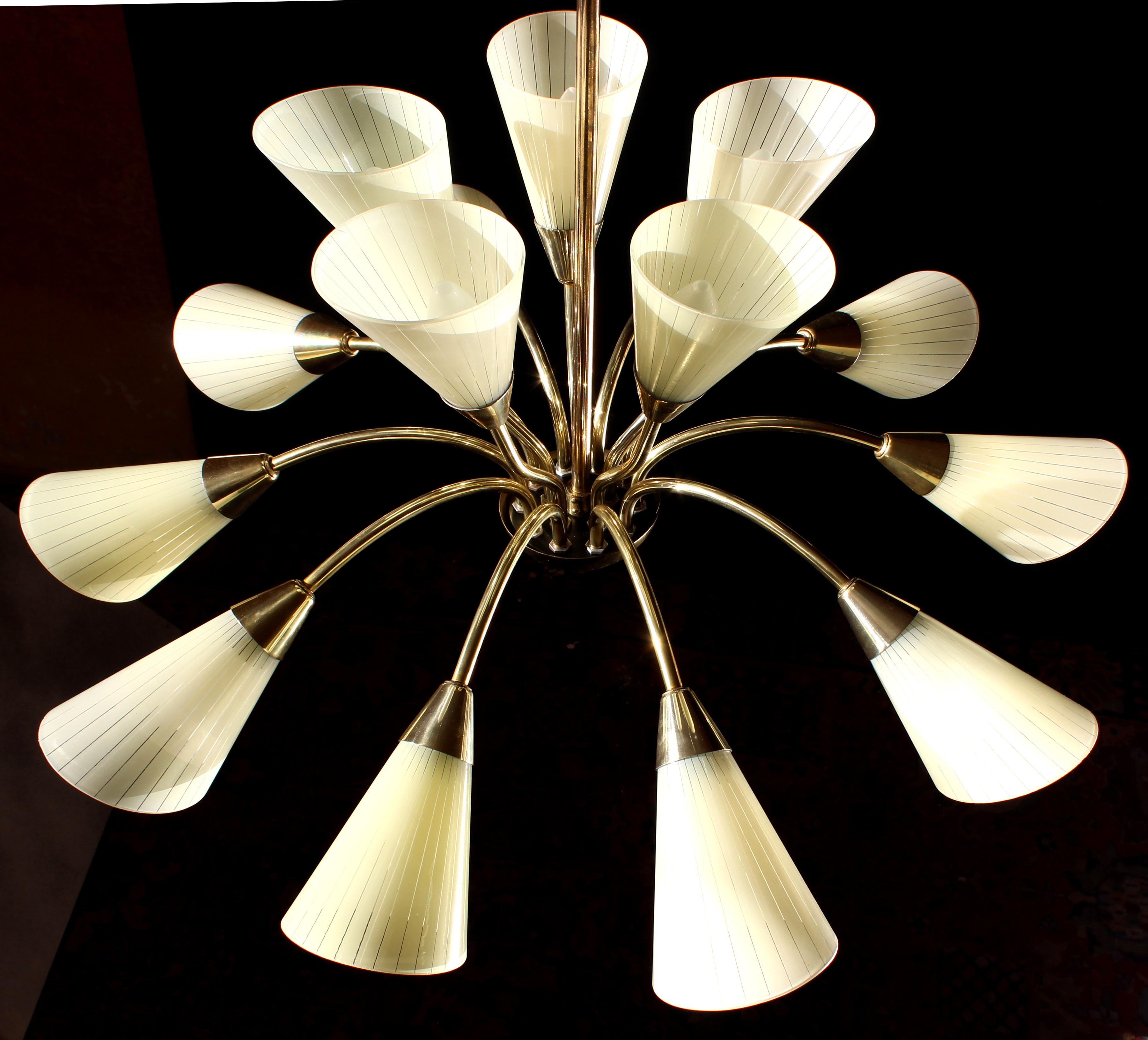 Mid-20th Century 1 of 4 Brass and Glass Butterfly Chandeliers, Germany, 1950s For Sale