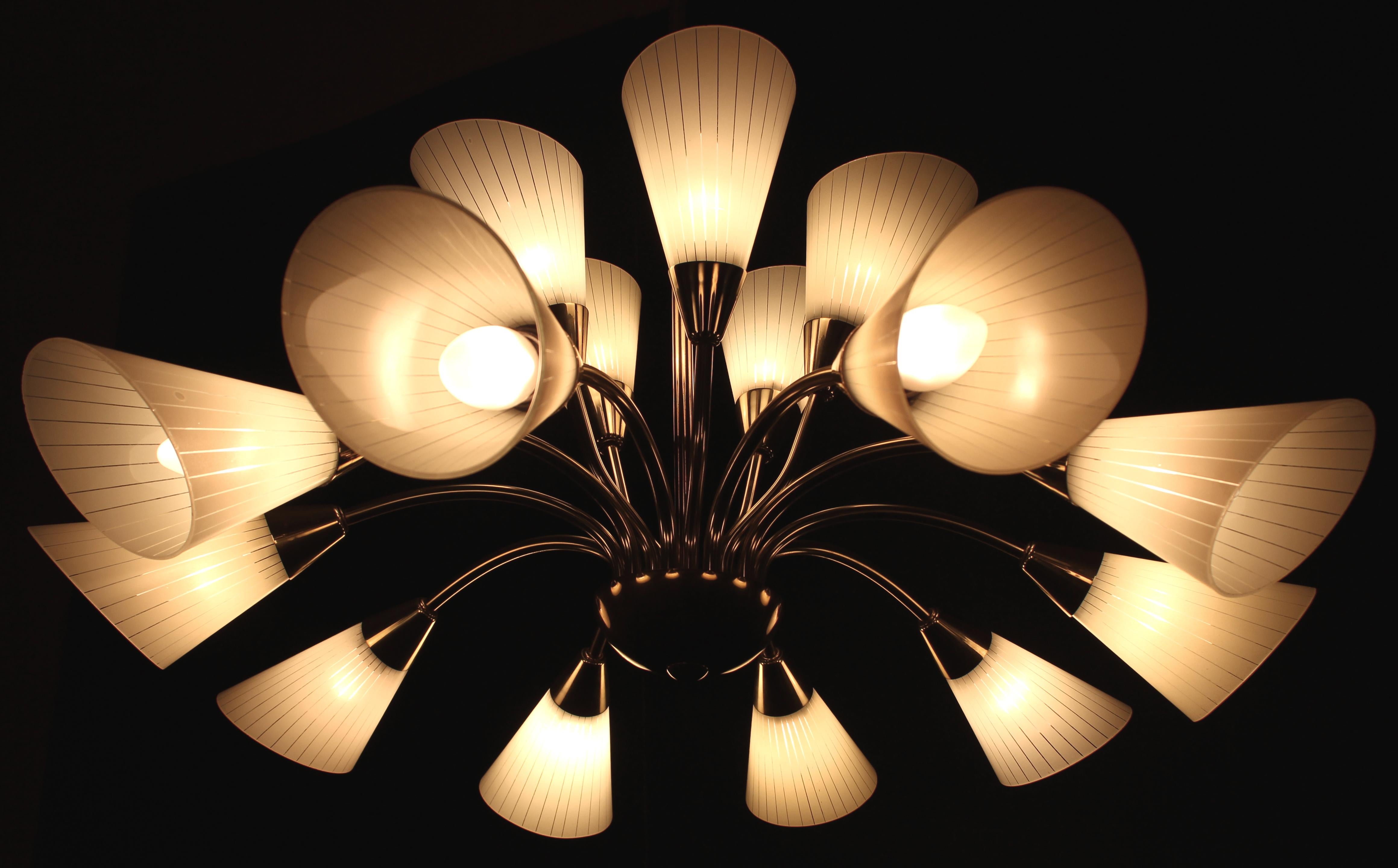 1 of 4 Brass and Glass Butterfly Chandeliers, Germany, 1950s For Sale 1