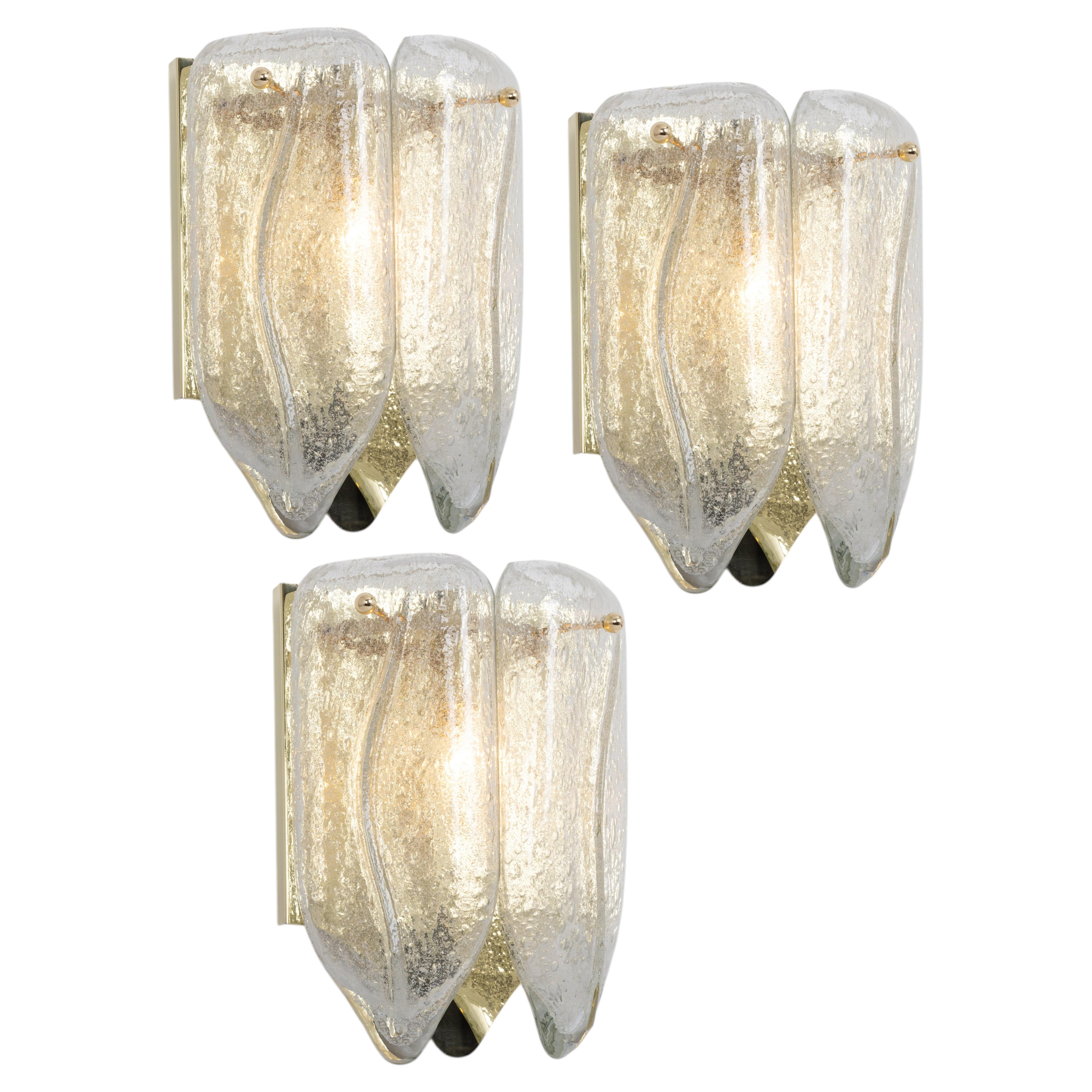 1 of 4 Brass Murano Glass Wall Sconces by Doria, Germany, 1960