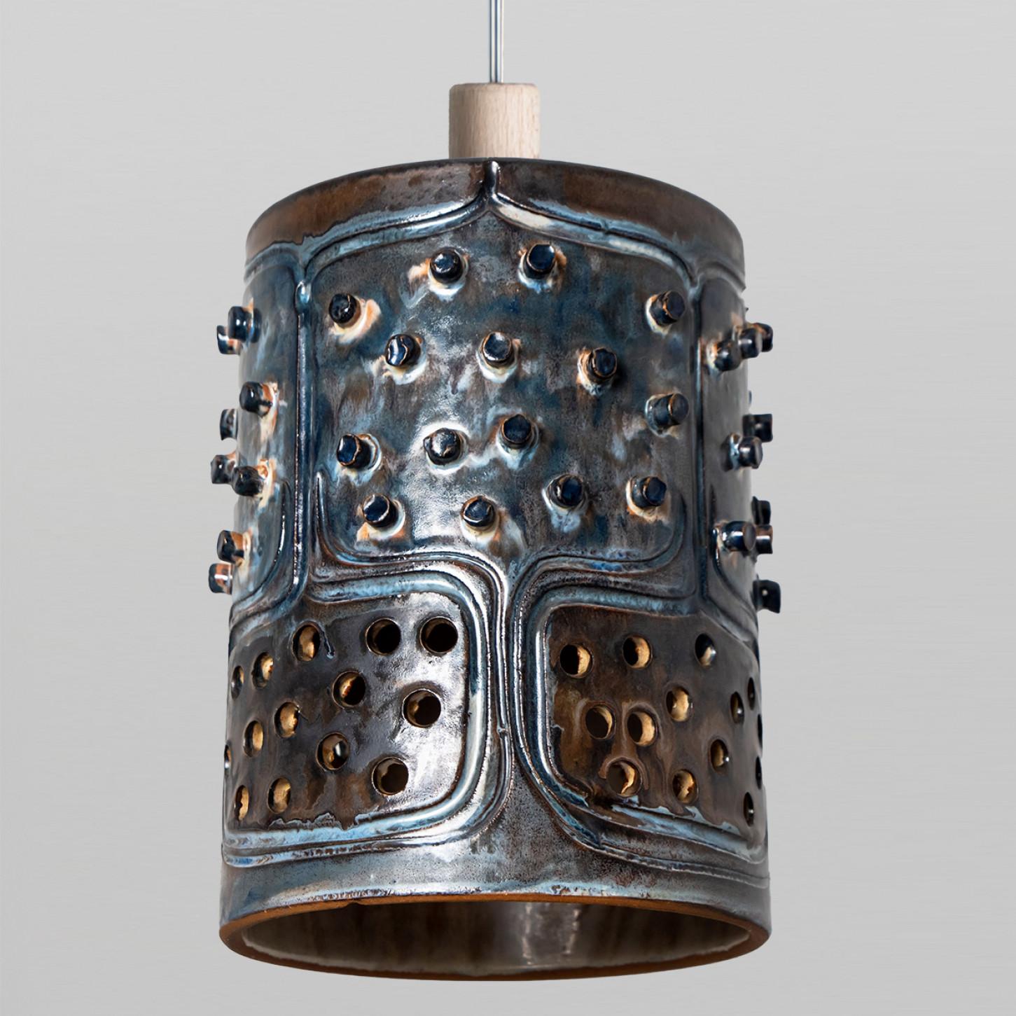 1 of 4 Brown Ceramic Pendant Lights, Denmark, 1970 For Sale 5
