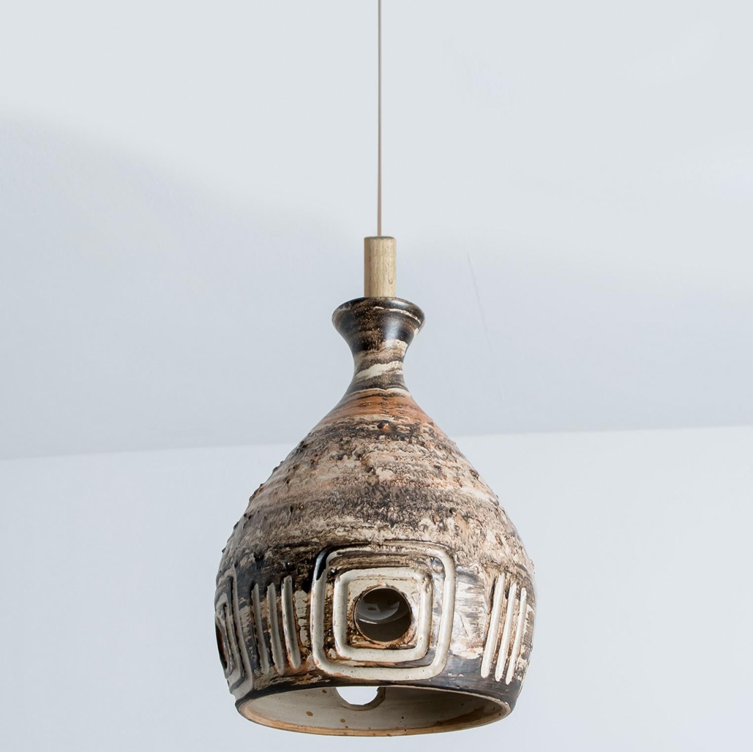 1 of 4 Brown Ceramic Pendant Lights, Denmark, 1970 For Sale 12