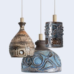 1 von 4 Brown Ceramic Pendelleuchten, Dänemark, 1970