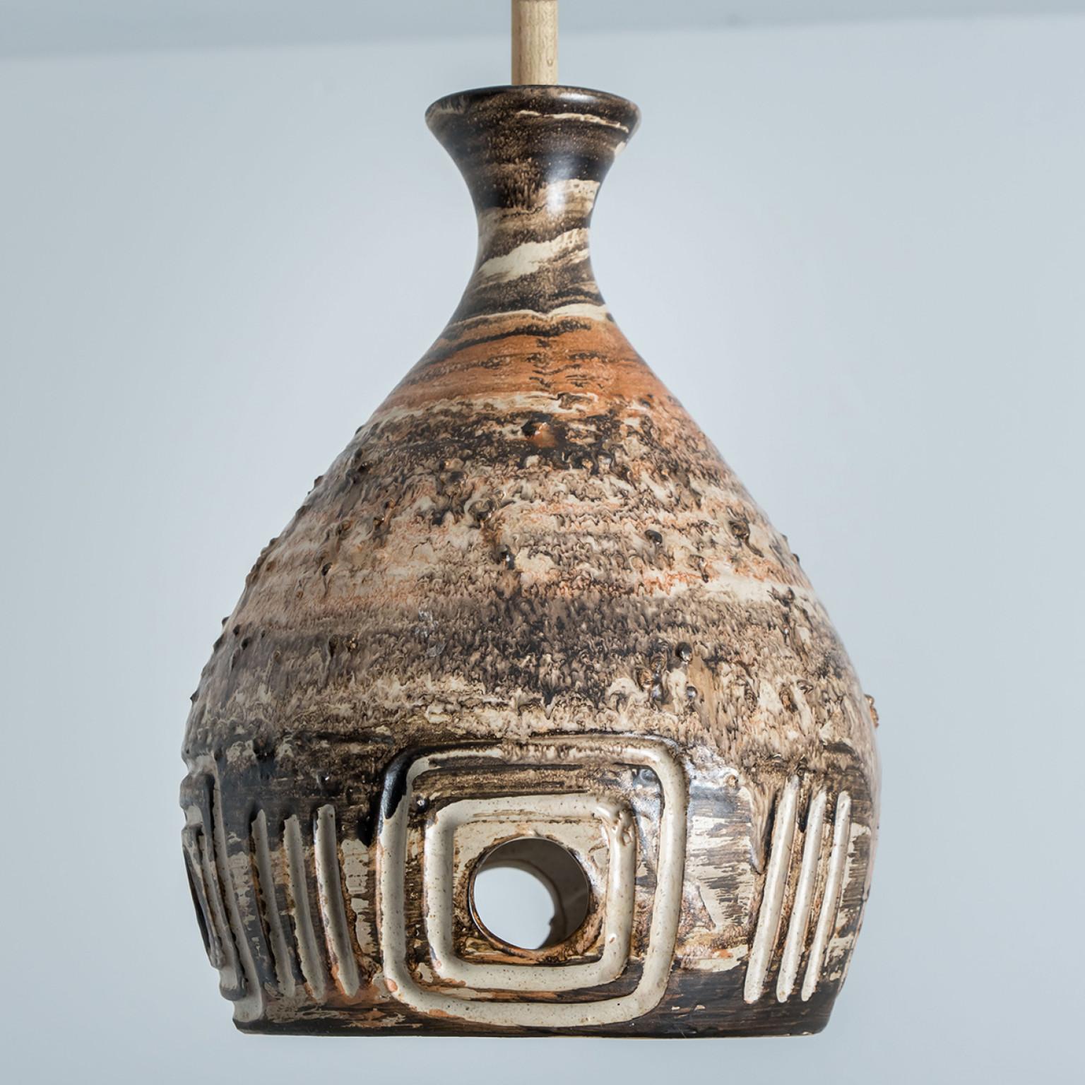 Late 20th Century 1 of 4 Brown Ceramic Pendant Lights, Denmark, 1970 For Sale
