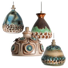 1 of 4 Brown Green Ceramic Pendant Lights, Denmark, 1970