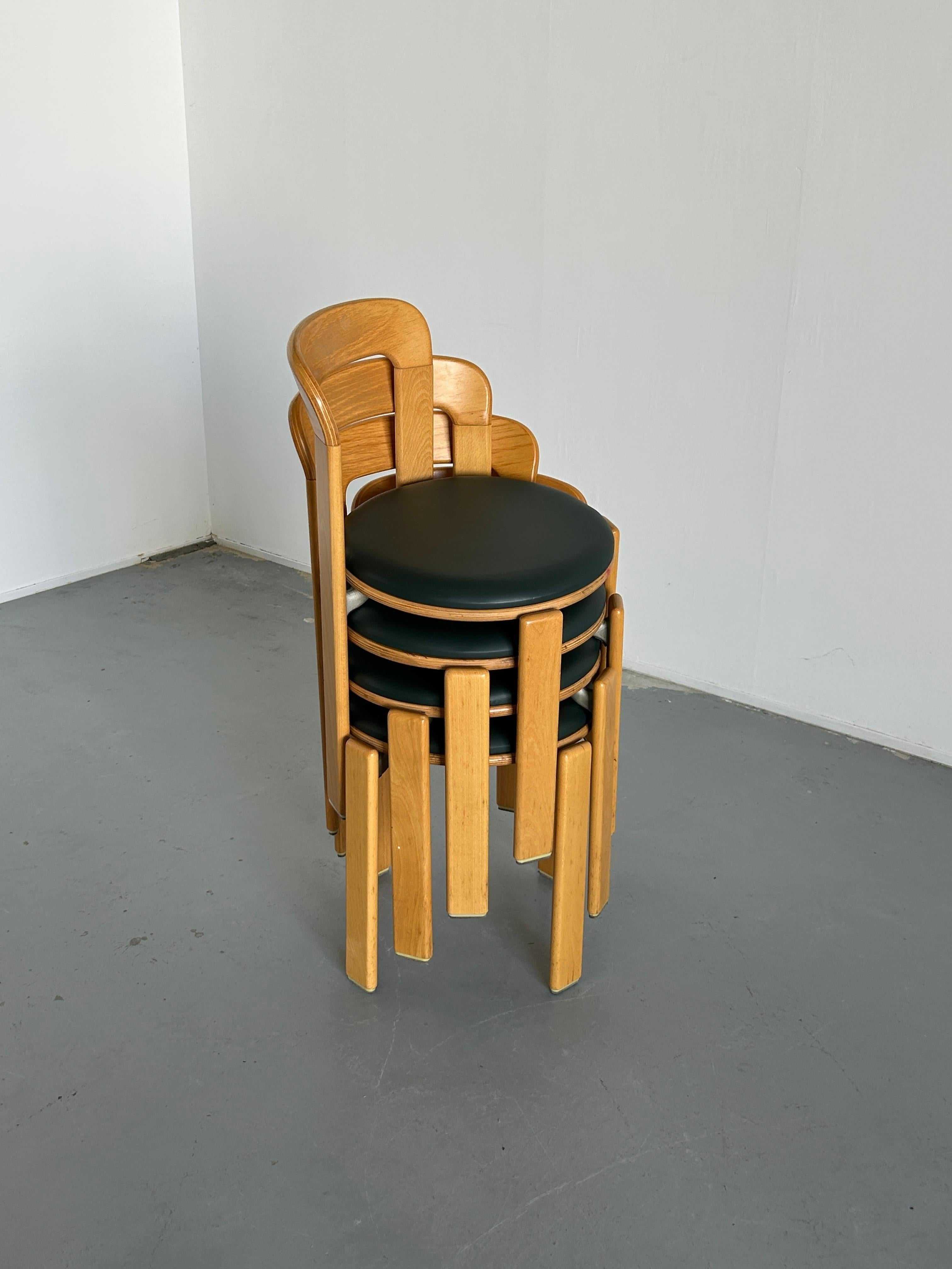 1 of 4 Bruno Rey Stackable Mid-Century Modern Dining Chairs for Kusch & Co, 90s 4